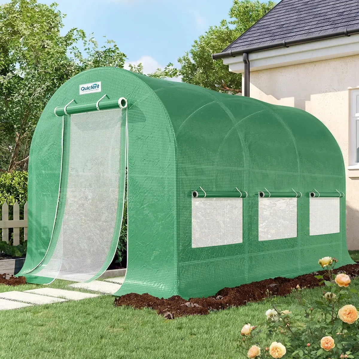 Quictent PE Cover 12Lx7Wx7L FT Portable Greenhouse Oval Walk-in Garden Hot House. Green