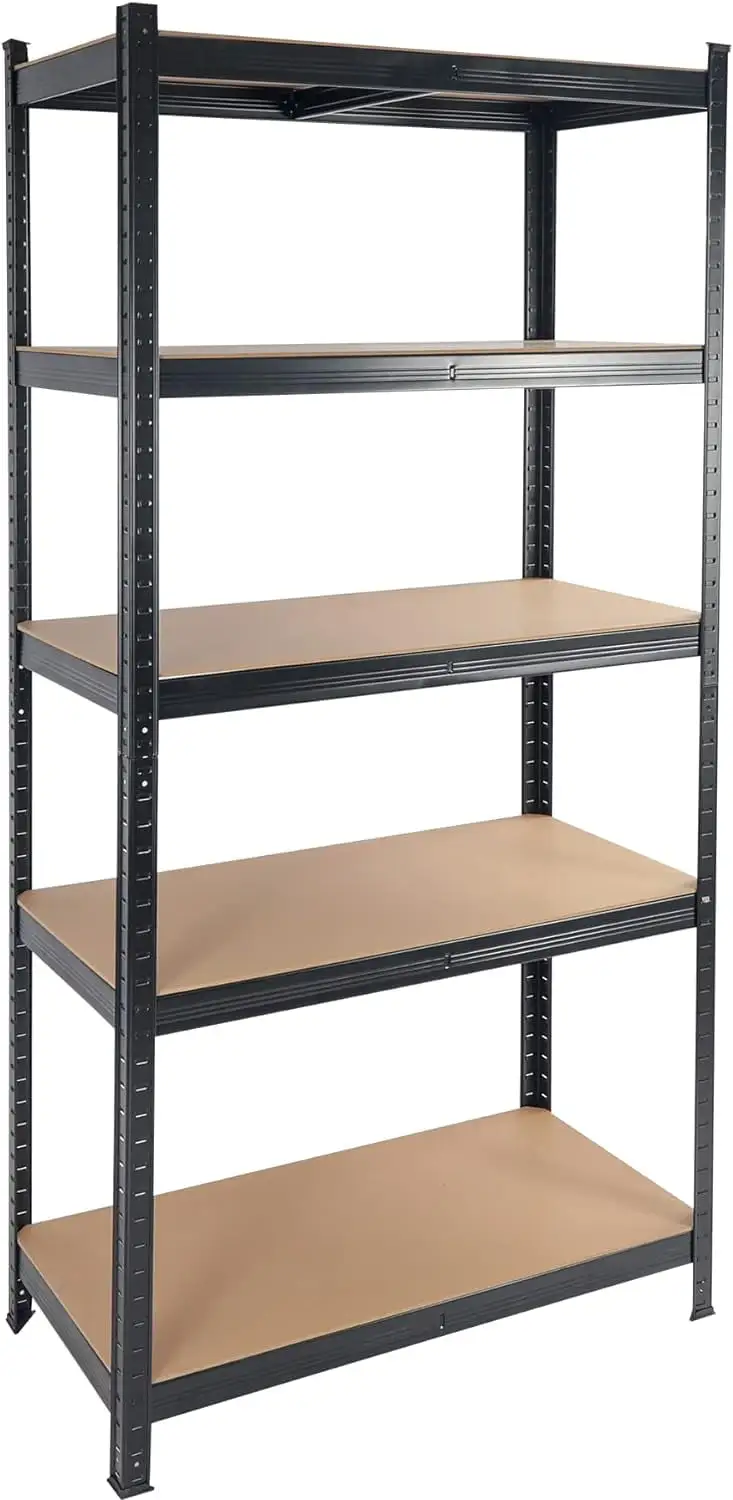 REDCAMP 5 Tier Adjustable Garage Storage Shelf. Heavy Duty Shelving Unit with Support Beams. Black Metal Storage Utility Rack for Basement Warehouse Office Kitchen. 1 Pack