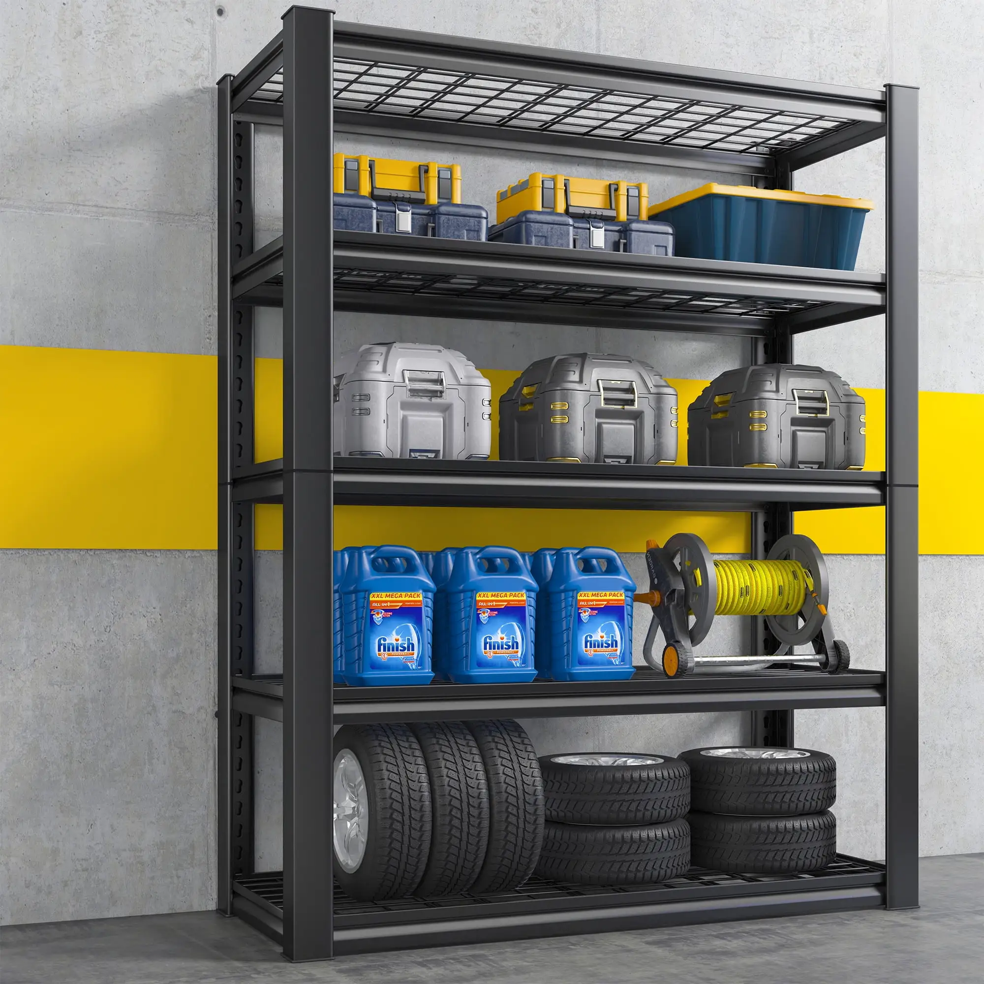 REIBII 5-Tier Garage Shelving Unit Heavy Duty Storage Shelves Holds 2000LBS. Adjustable Metal Shelving Garage Storage Shelves Industrial Shelving Unit for Basement.36 W x 16 D x 72 H Black