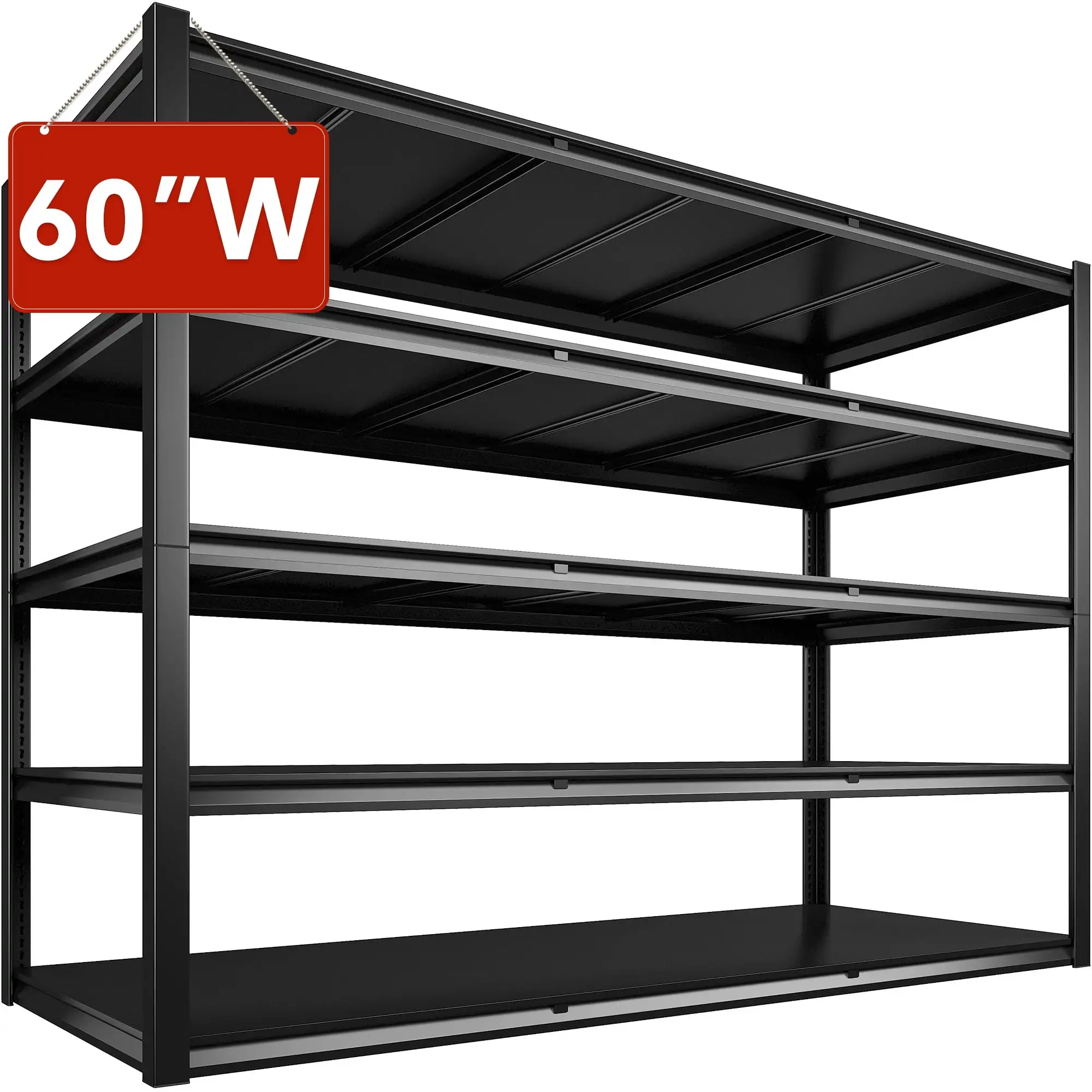 REIBII 60 W Garage Shelving 3000LBS Heavy Duty Storage Shelves Adjustable 5 Tier Metal Storage Rack.60 W x 24 D x 72 H