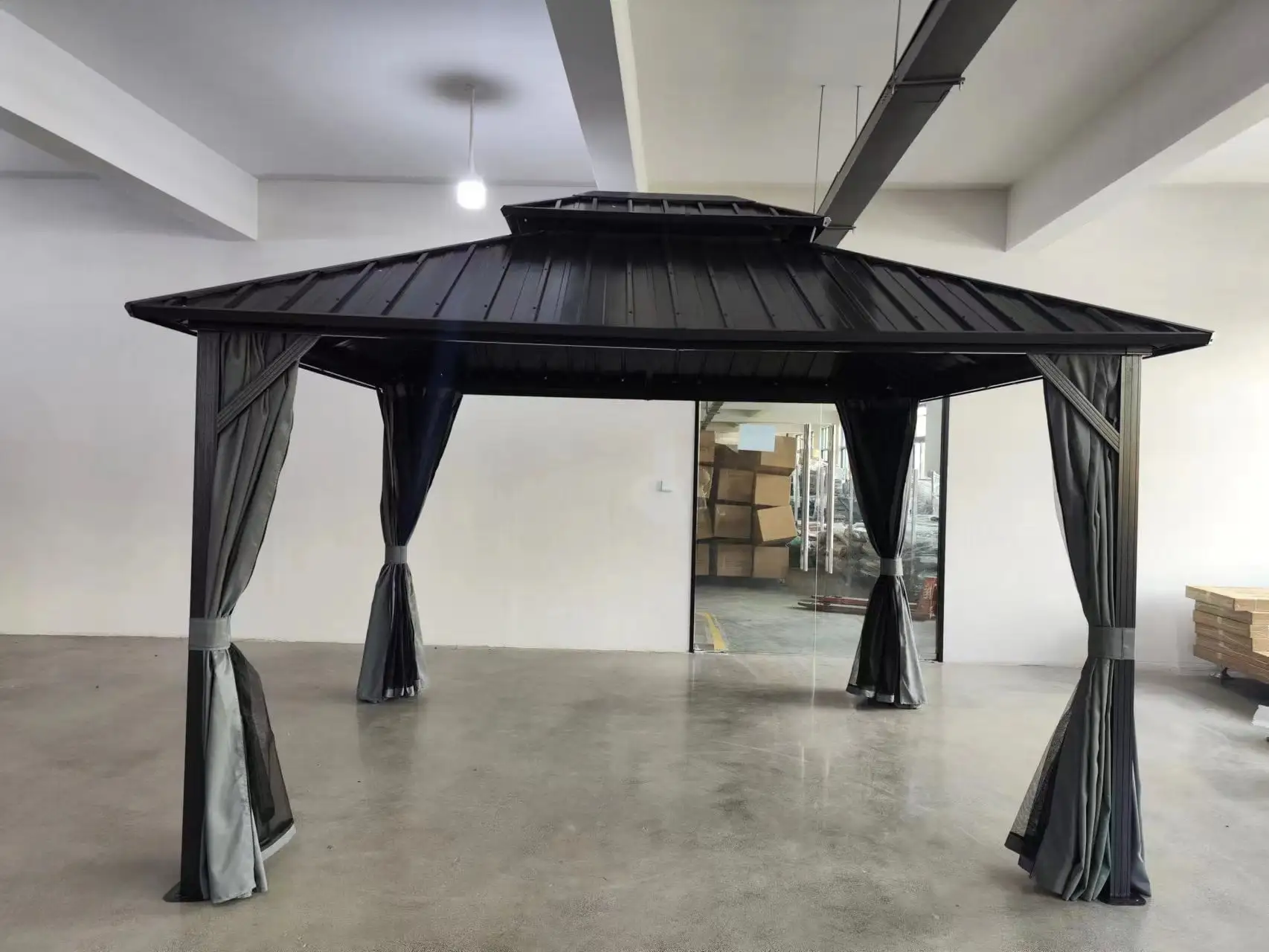 RONSHIN 10x12ft Gazebo Double Roof Canopy with Netting And Curtains. Outdoor Gazebo 2-Tier Hardtop Galvanized Iron Aluminum Frame Garden Tent for Patio. Backyard. Deck And Lawns