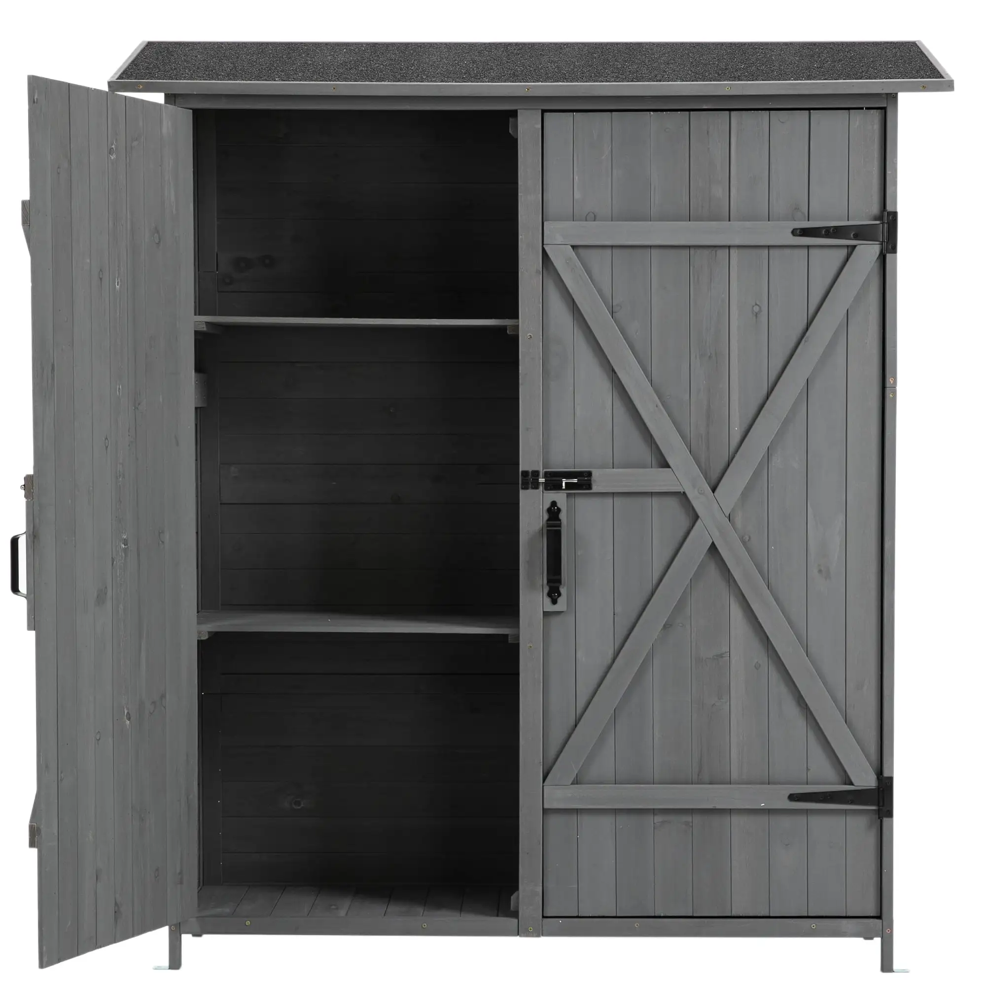 RONSHIN Outdoor Storage Shed with Lockable Door 56 L x 19.5 W x 64 H Pitch Roof Wooden Tool Storage Shed with Detachable Shelves