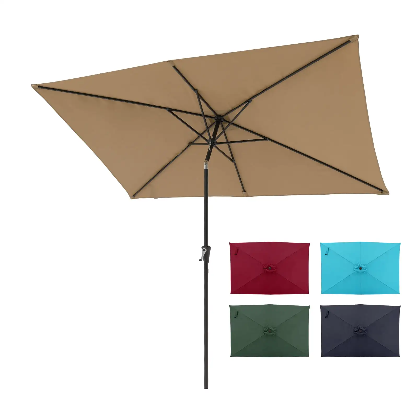 Rectangular Patio Umbrella. 6.6 x 9.8ft Outdoor Table Market Umbrella with Push Button Tilt/Crank. Beige