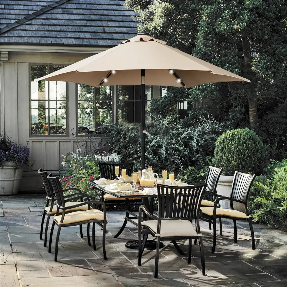 Renwick 7.5ft Patio Market Umbrella with 6 Ribs & 18 LED Solar Lights. Tan