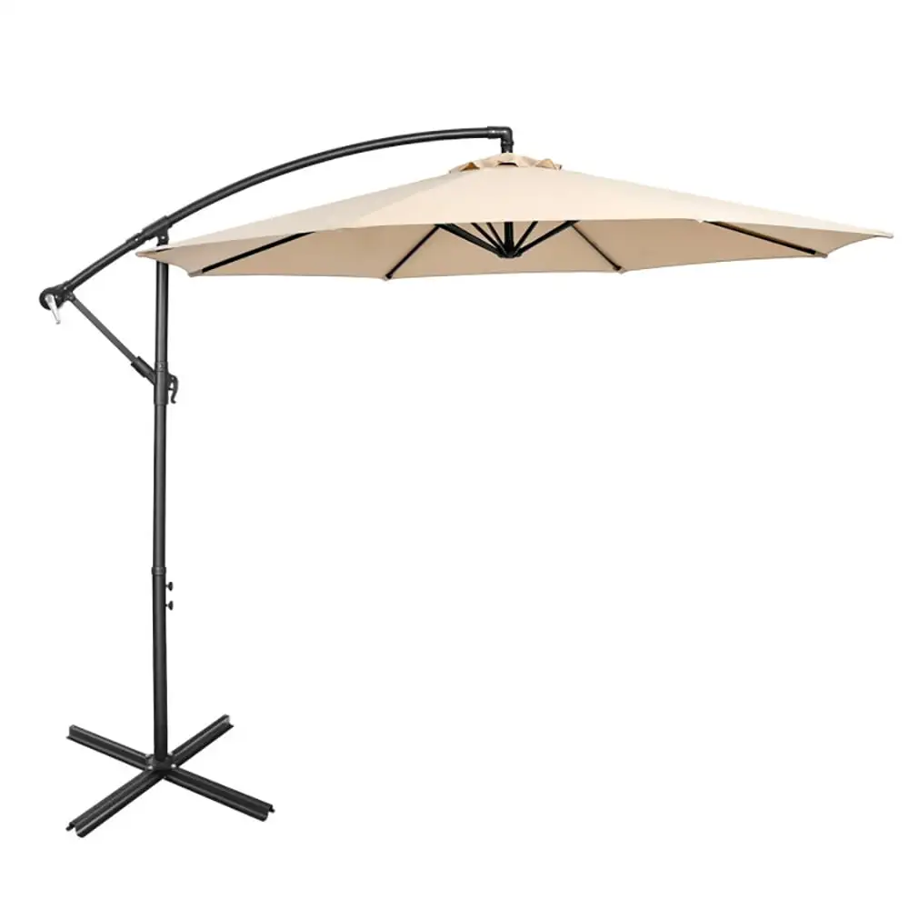 Resenkos 10 Feet Offset Umbrella with 8 Ribs Cantilever and Cross Base-Beige. Patio Offset Umbrella with Easy Tilt Adjustment. Outdoor Hanging Umbrella. Sunshade Umbrella Canopy