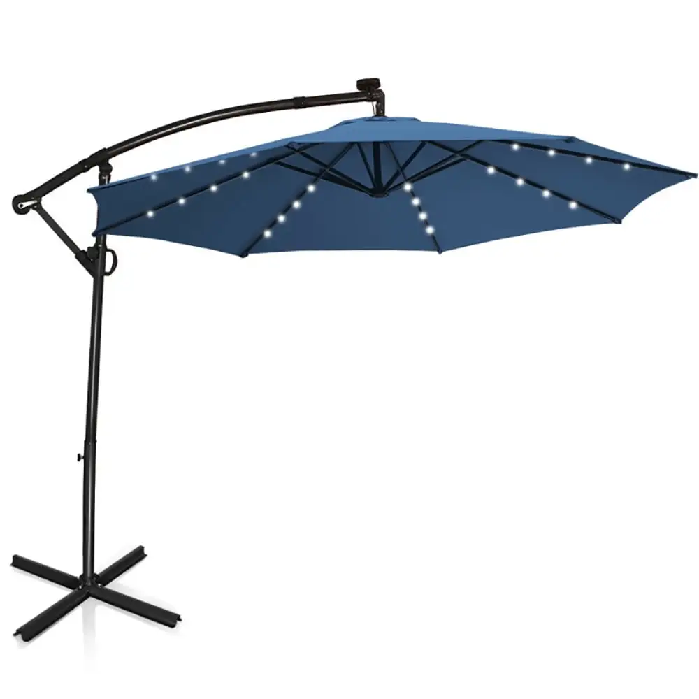 Resenkos 10 ft 360?? Rotation Solar Powered LED Patio Offset Umbrella-Blue. Patio Offset Umbrella with Easy Tilt Adjustment. Outdoor Hanging Umbrella. Sunshade Umbrella Canopy