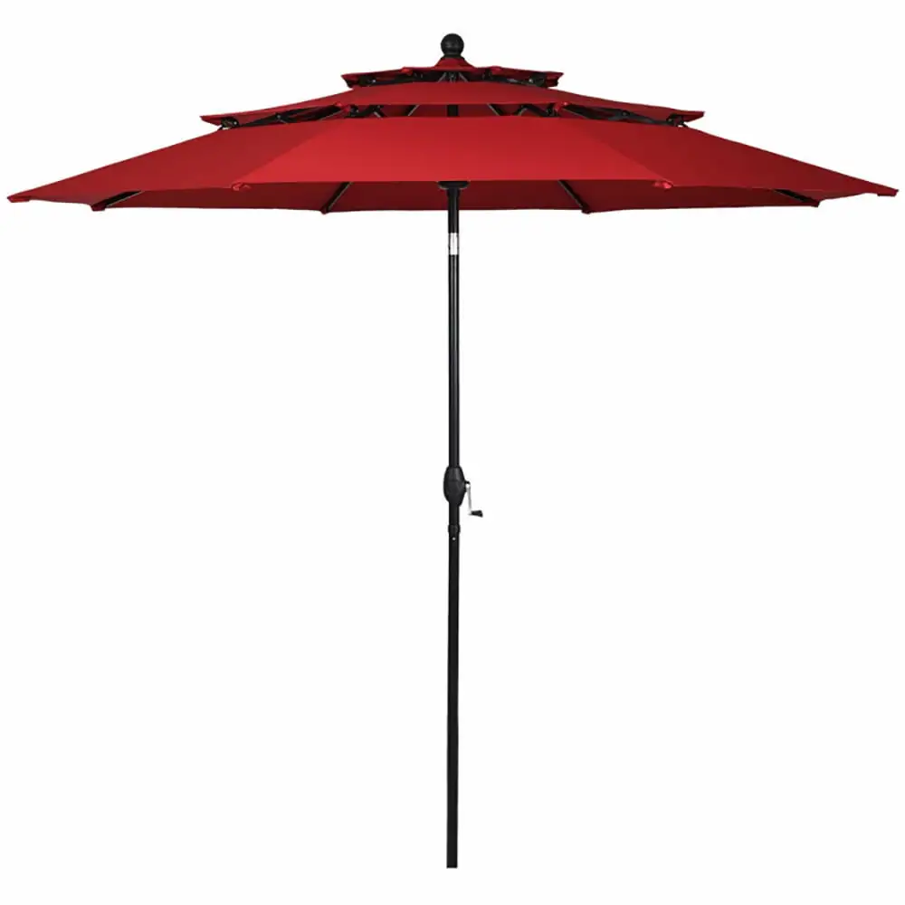 Resenkos 10ft 3 Tier Patio Umbrella Aluminum Sunshade Shelter Double Vented without Base-Burgundy. Outdoor Table Umbrella. Yard Umbrella. Outdoor Patio Umbrellas for Outdoor Patio Backyard Garden