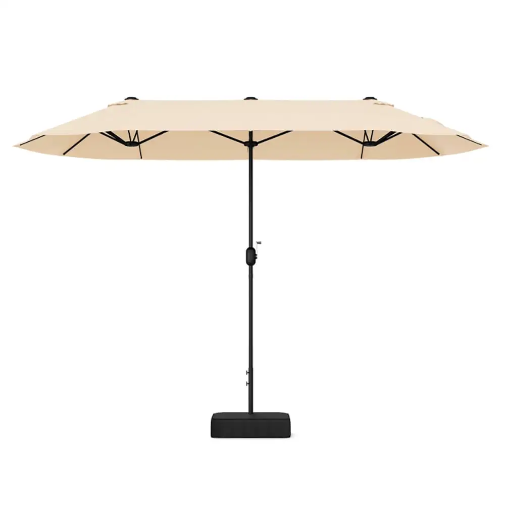 Resenkos 13 Feet Double-Sided Patio Twin Table Umbrella with Crank Handle-Beige. Patio Offset Umbrella with Easy Tilt Adjustment. Outdoor Hanging Umbrella. Sunshade Umbrella Canopy