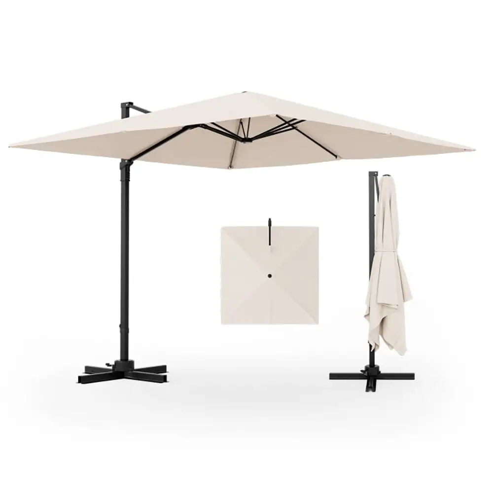 Resenkos 9.5 Feet Square Patio Cantilever Umbrella with 360?? Rotation-Beige. Patio Offset Umbrella with Easy Tilt Adjustment. Outdoor Hanging Umbrella. Sunshade Umbrella Canopy