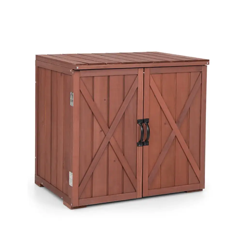 Resenkos Outdoor Garden Shed. Storage House Tool Shed.2.5 x 2 Feet Outdoor Wooden Storage Cabinet with Double Doors-Brown