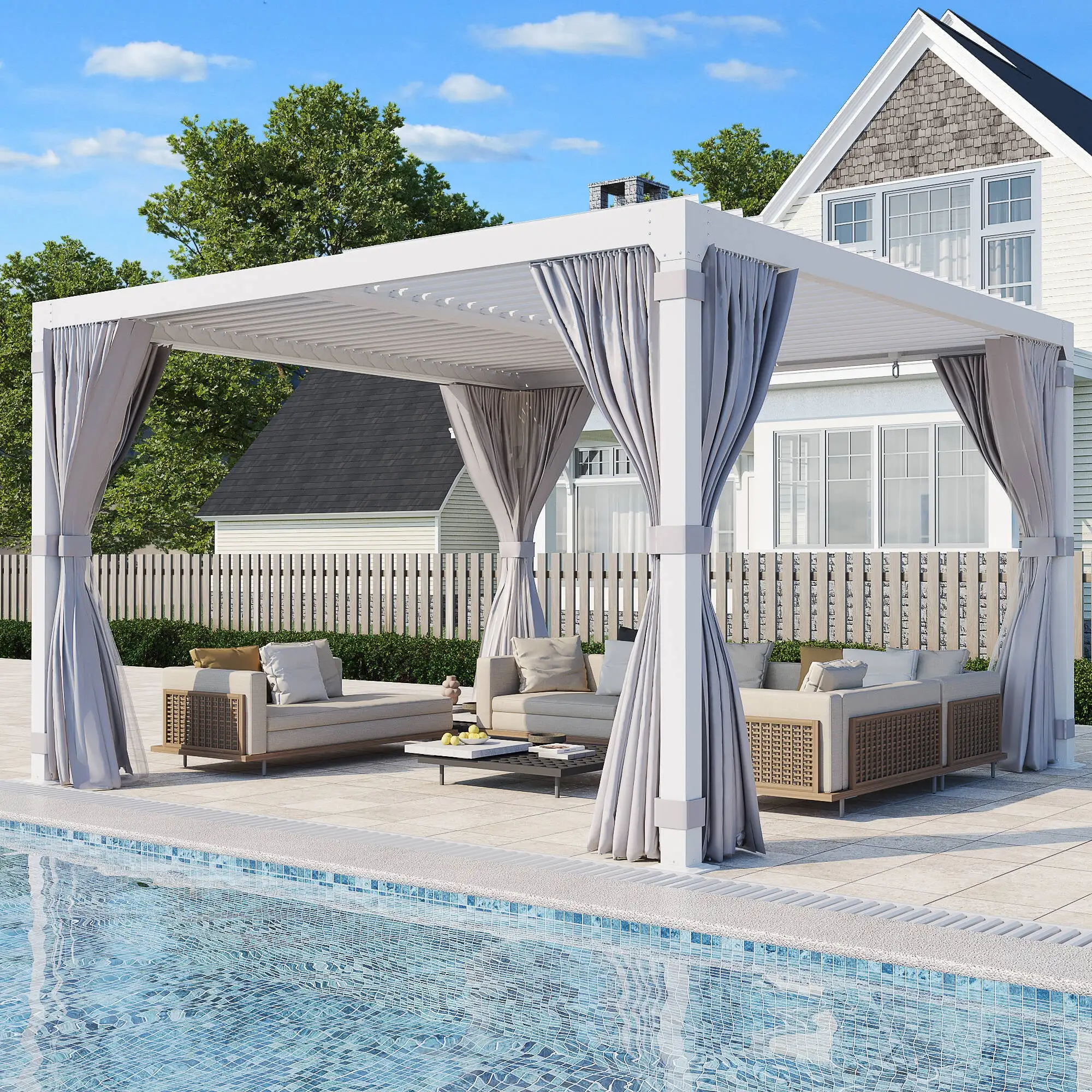 Richryce 10'??10' Outdoor Louvered Pergola with Adjustable Aluminum Rainproof Roof. White