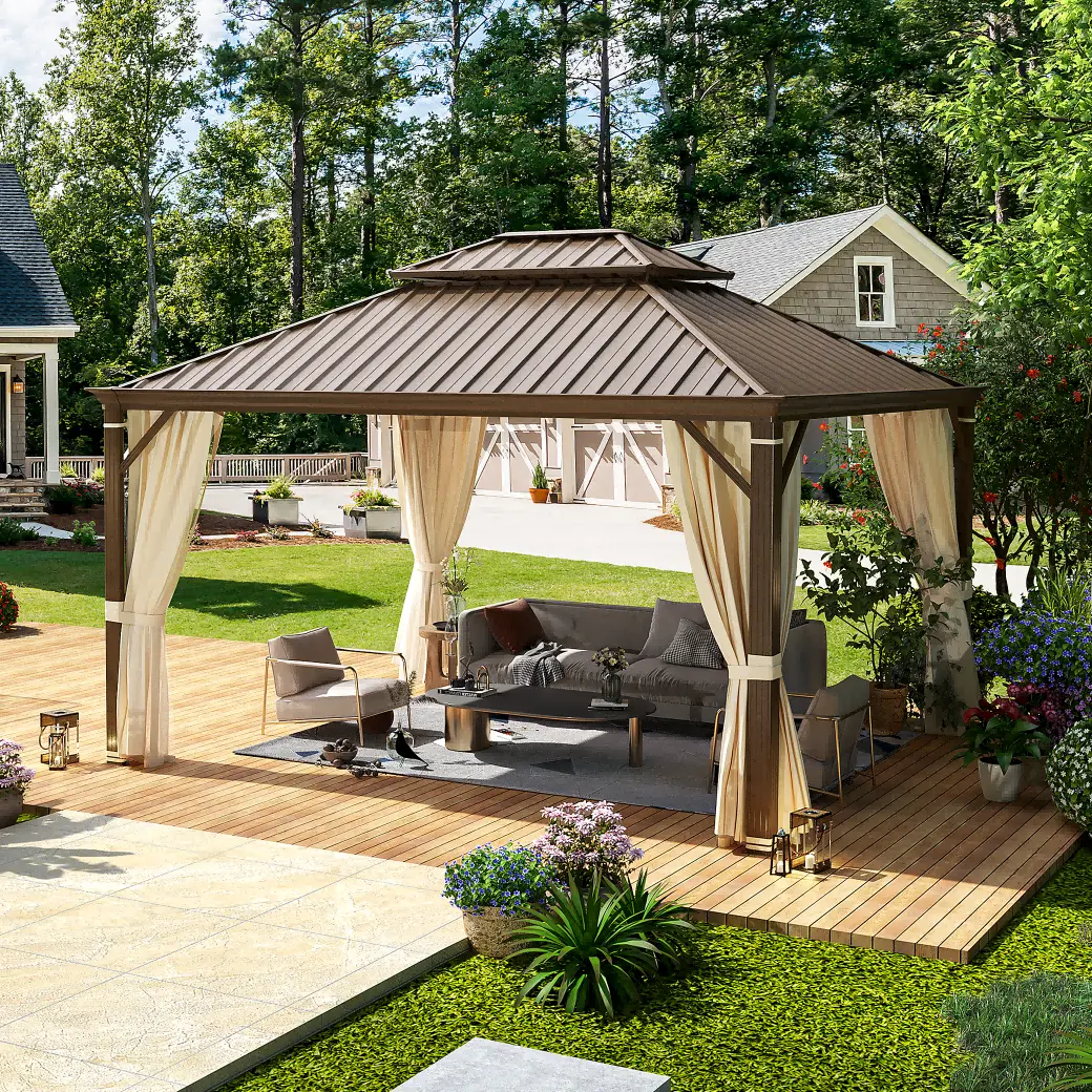 Richryce 12' X 14' Hardtop Gazebo Aluminum Frame Gazebo with Galvanized Steel Double Roof