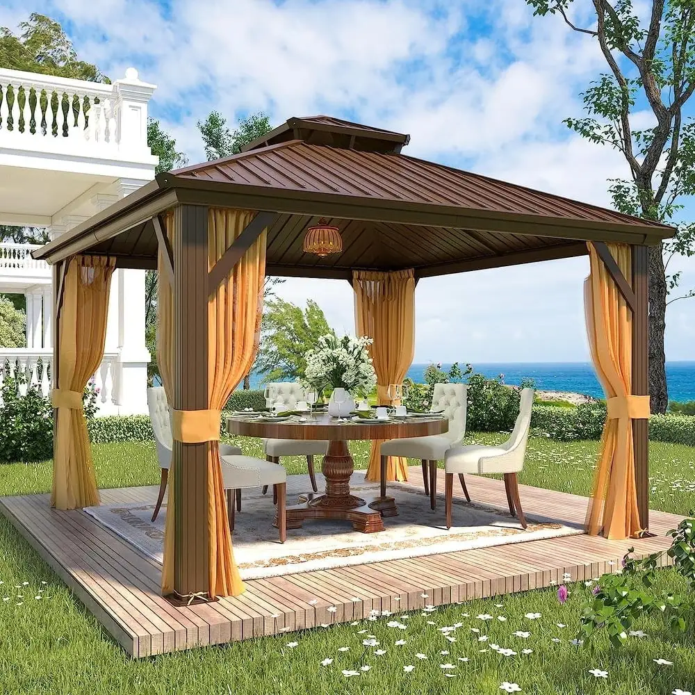 Richryce 12'x12' Hardtop Gazebo with Galvanized Steel Double Roof & Aluminum Frame. Outdoor Gazebo