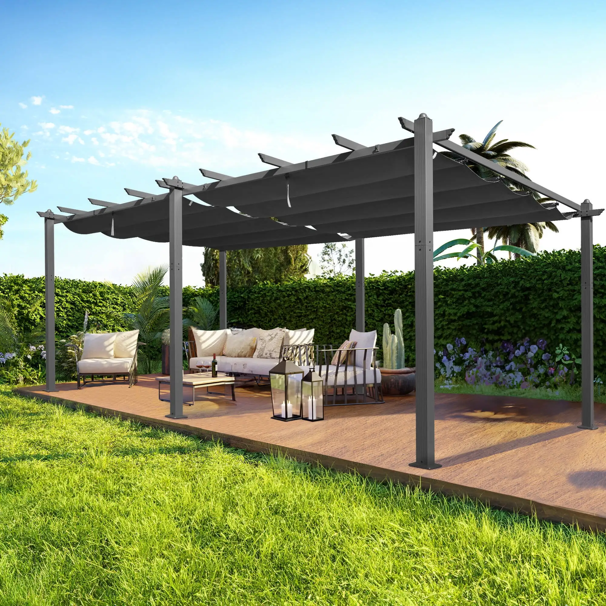 Richryce 12x20 FT Outdoor Pergola.Metal Patio Pergola with Black Shade Cover