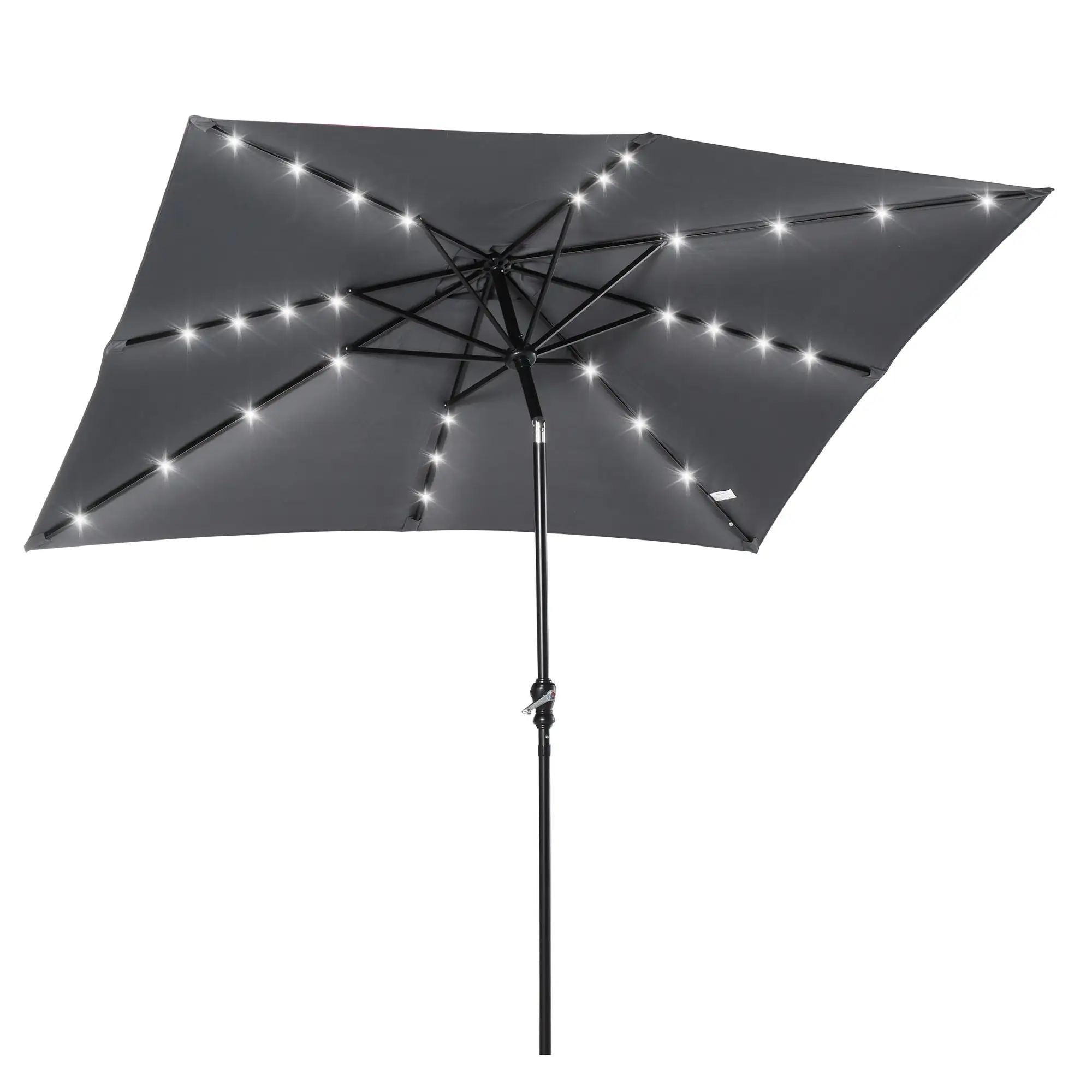 Royard Oaktree 9ft Solar Patio Umbrella. LED Lighted Umbrella Table Umbrella with Tilt and Crank. Outdoor Market Sun Shade for Garden. Deck. Backyard. Pool. Beach. Dark Gray