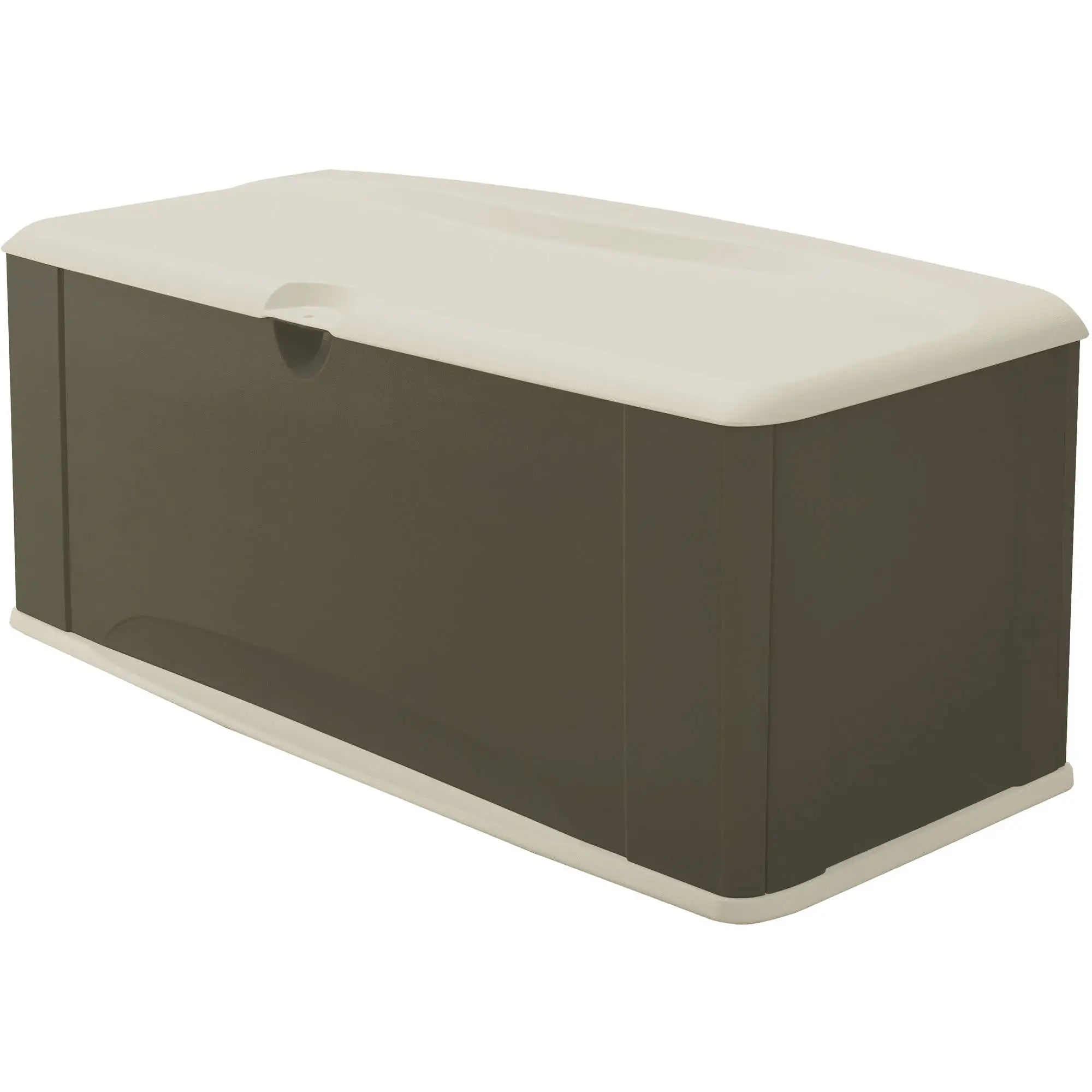 Rubbermaid Outdoor Extra-Large Deck Box with Seat. Gray & Brown. 121 Gallon