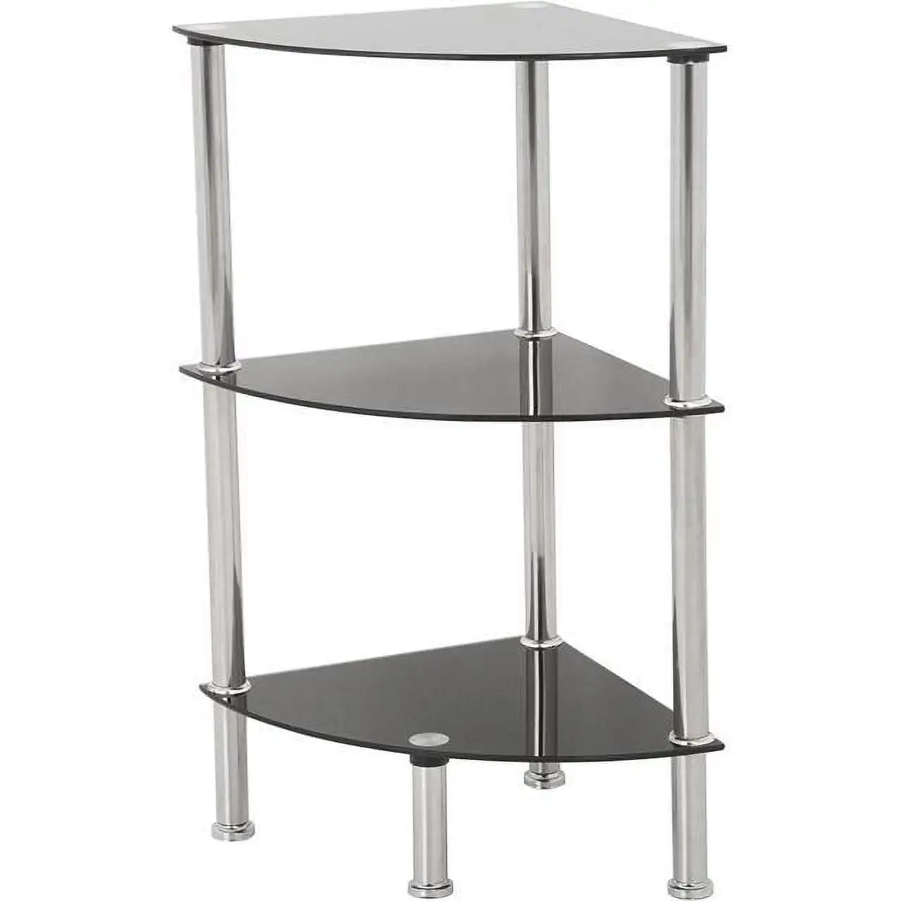 S53-A 3-Shelf Corner Unit. Black Glass and Chrome