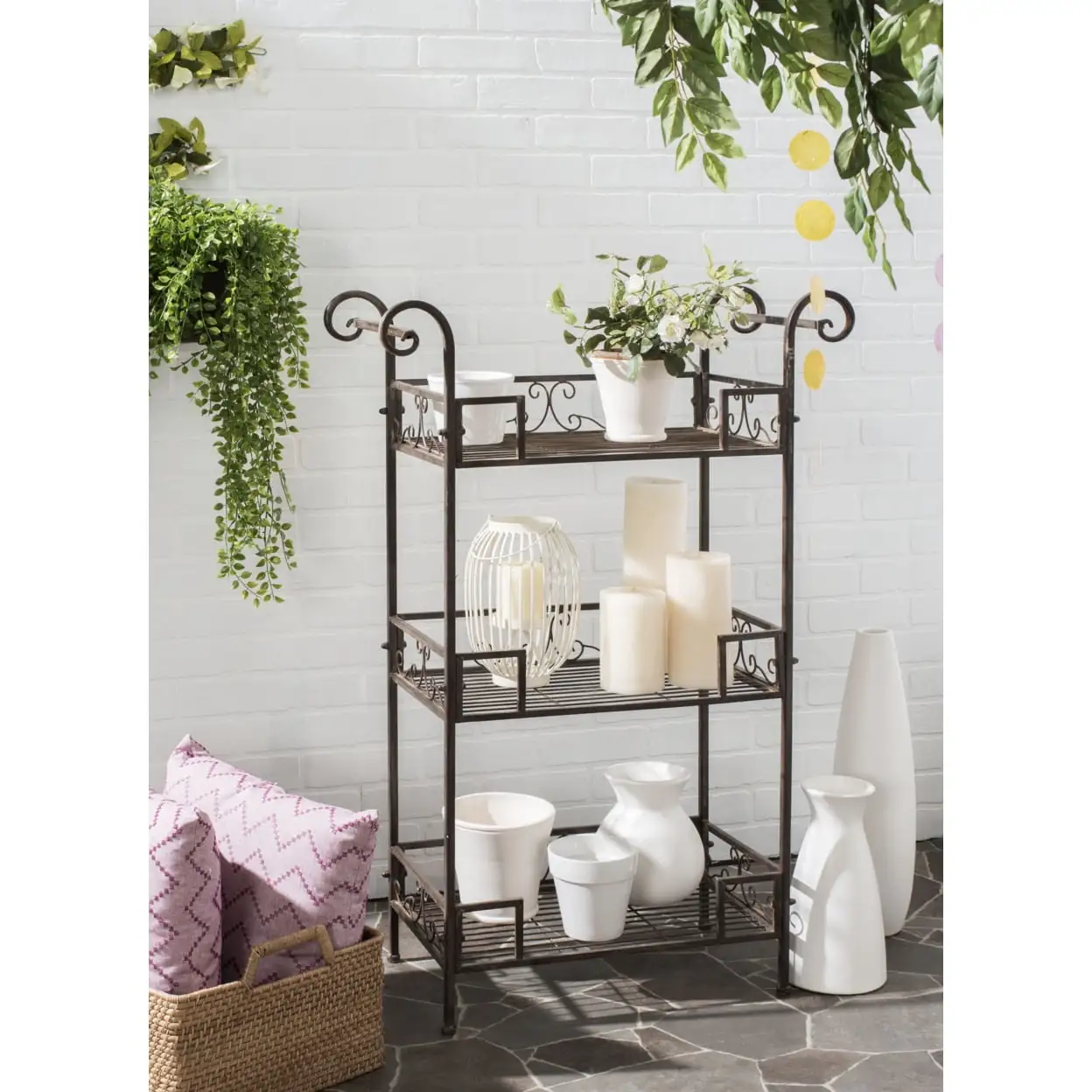 SAFAVIEH Noreen Outdoor Patio 3 Tier Shelf. Rustic Brown