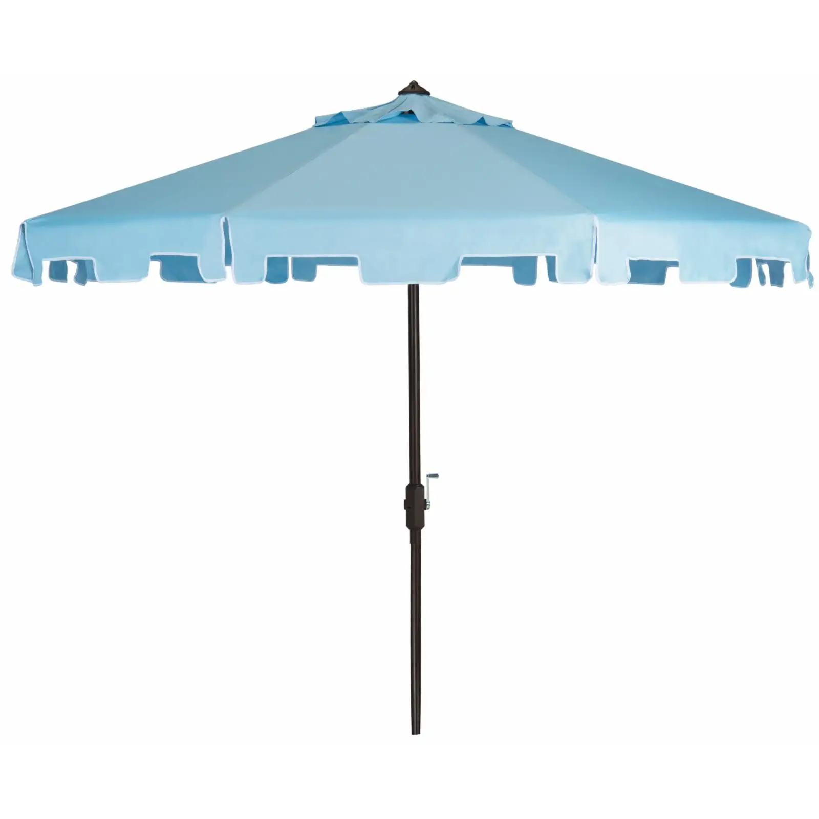 SAFAVIEH Zimmerman 11' Market Crank Round Patio Umbrella. Baby Blue/White