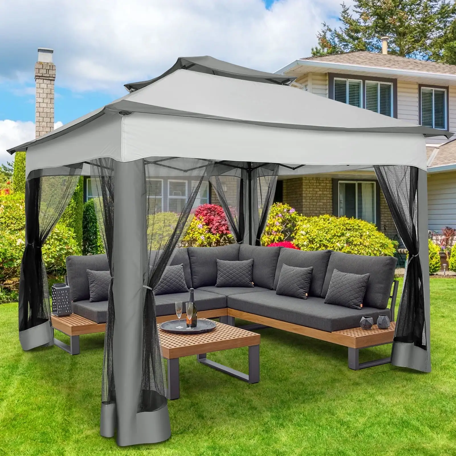 SANOPY 11'X 11' Pop up Gazebo Canopy Tent Outdoor Party Instant Shelter Portable Folding Gazebo Can Accommodate 6-8 People with Netting & Carry Bag. Anti-Rain. Anti-Ultraviolet