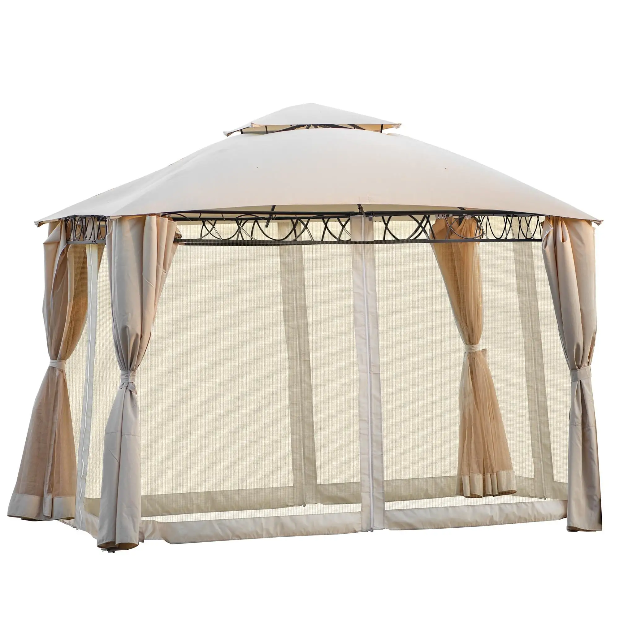 SESSLIFE 10' x 13' Patio Gazebo. Patio Gazebo with Netting and Curtains. Khaki Outdoor Canopy Gazebo for Lawn. Garden. Backyard. TE3123