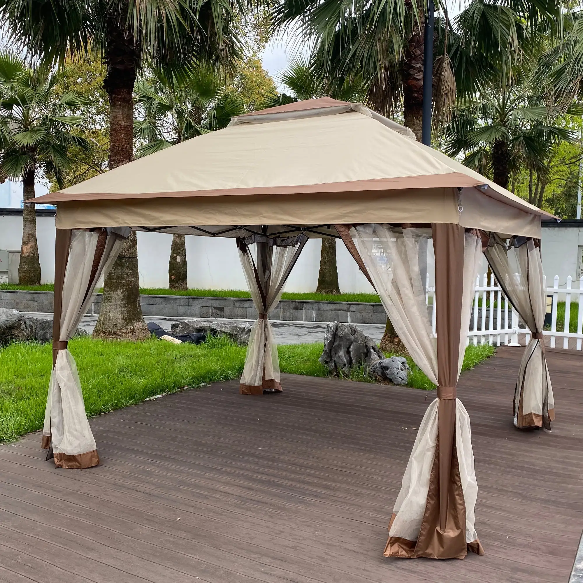 SESSLIFE 11' x 11' Patio Gazebo. Outdoor Canopy Gazebo with Curtains and Double Roof. Coffee Popup Gazebo for Lawn. Garden. Backyard. Deck