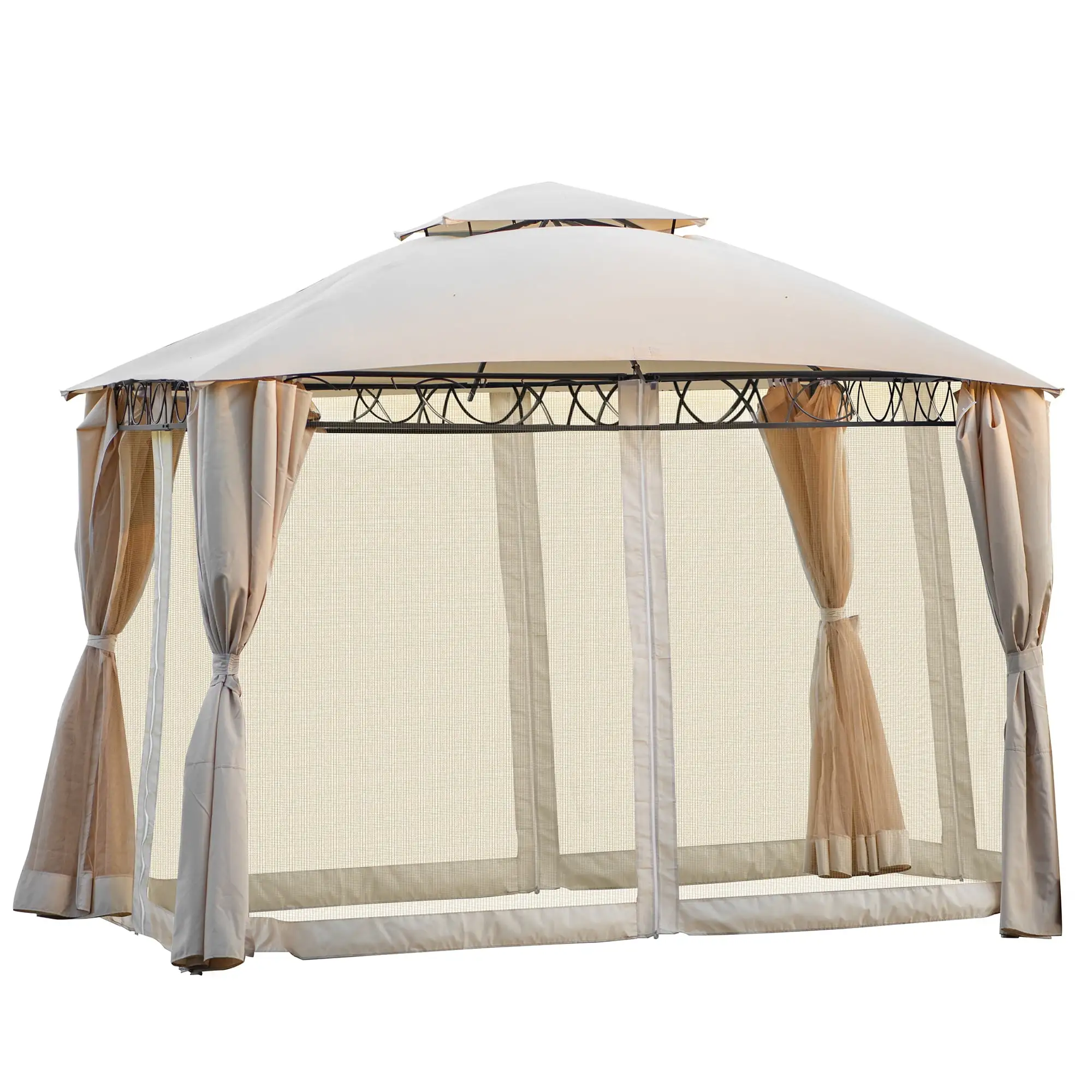 SESSLIFE Outdoor Gazebo. 11.8' x 10.6'. Double Roof Gazebo with Mosquito Netting. Beige Pergola Patio Furniture Gazebo for Garden Backyard Lawn. Waterproof and Sunscreen. TE3011