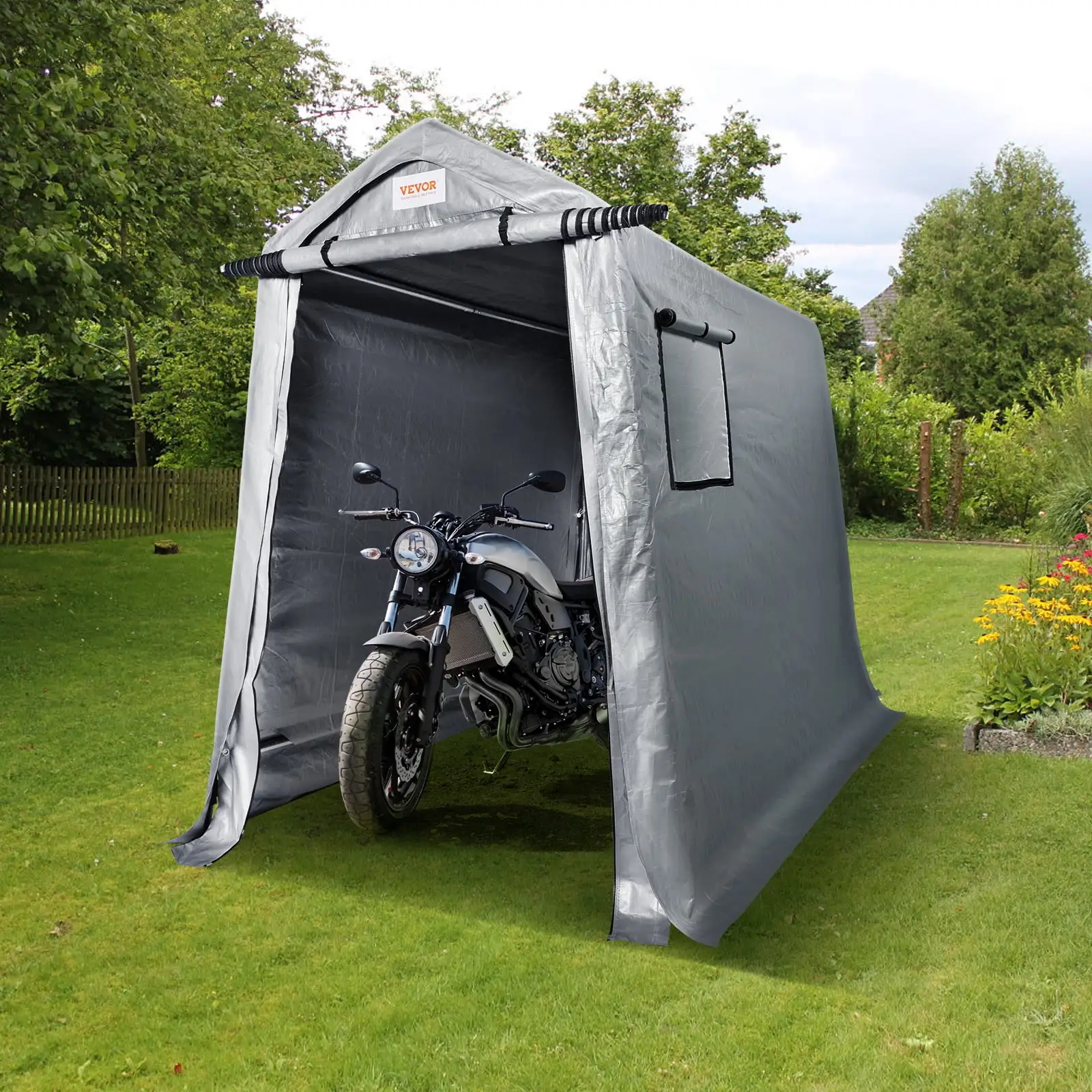 SKYSHALO Portable Storage Shelter Garage Storage Shed 6 x 8x 7 ft & Zipper Door.Made with Galvanized Steel Poles and Three Layers of 240G PE Cover.Provide Excellent Ventilation