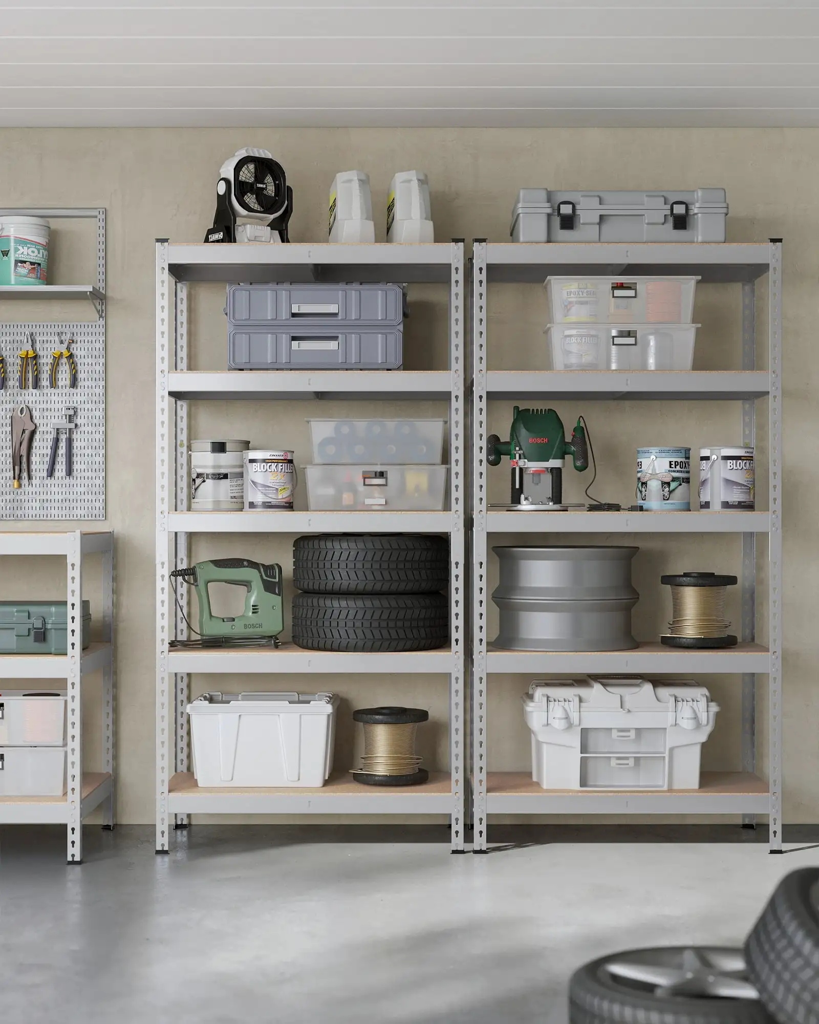 SONGMICS 5-Tier Storage Shelves. 17.7 x 35.4 x 70.9 Inches Set of 2 Garage Storage. Boltless Assembly. Adjustable Shelving Units