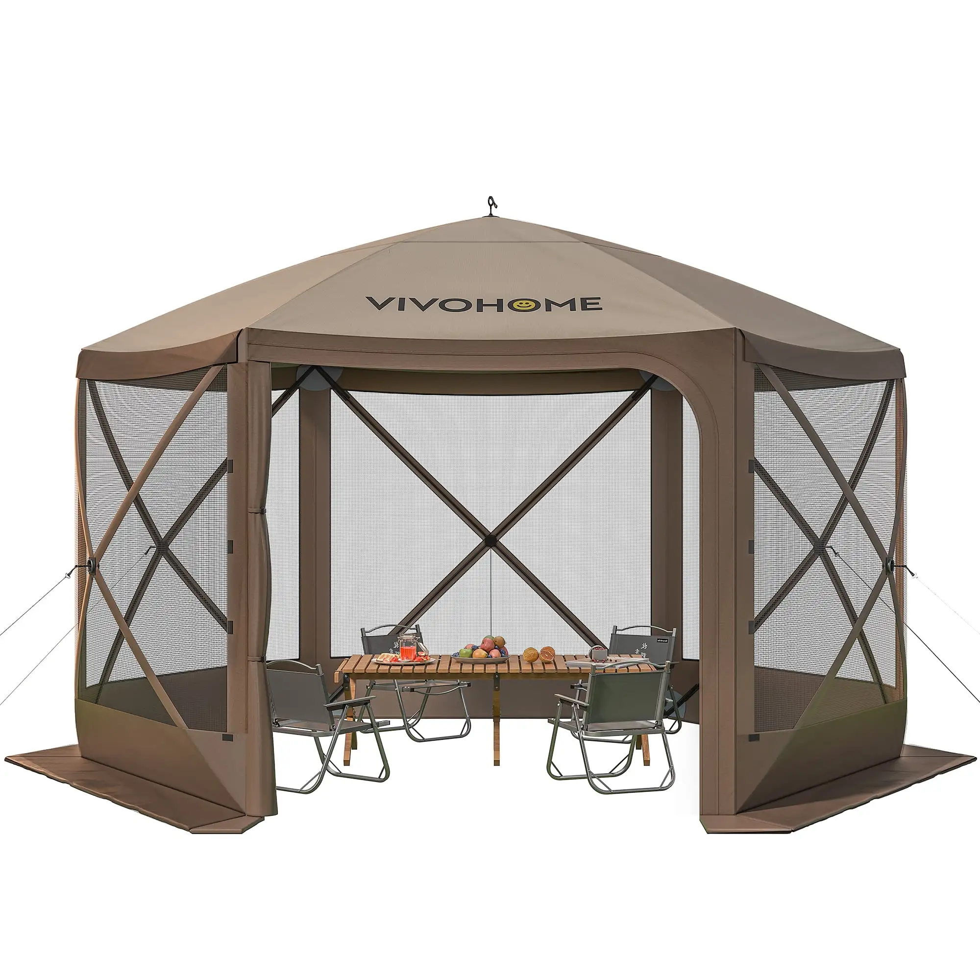 SPECSTAR 10' x 10' Pop-Up Camping Gazebo Tent. 6-Sided Instant Setup Canopy Shelter with Wind Panels. Mosquito Netting