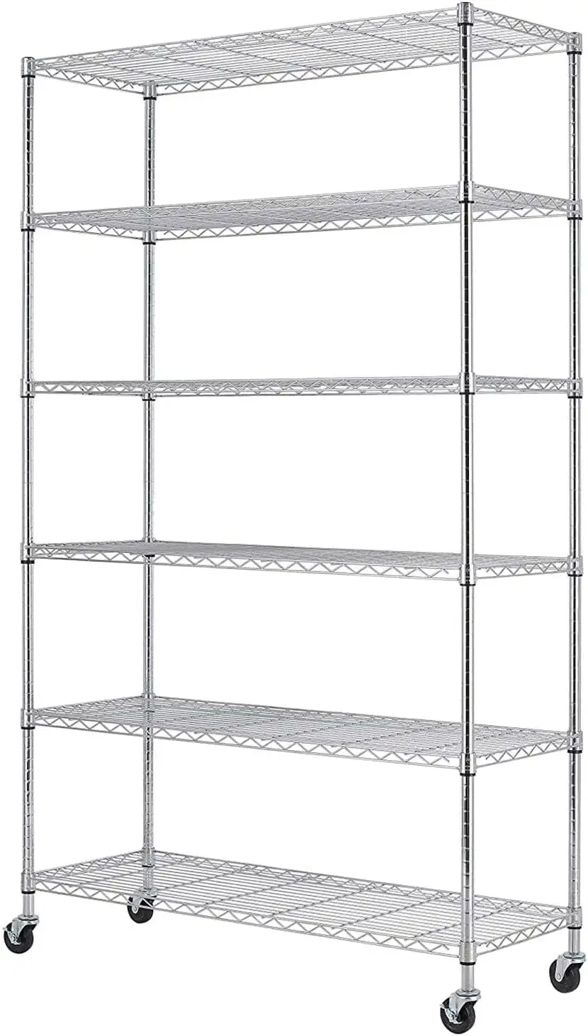 SQTYUR 18" L x48 W x72 H 6 Wire Shelving Unit NSF Garage Shelves Large Heavy Duty Metal Organizer Height Adjustable Commercial Grade Steel Rack 2100 LBS Capacity with Wheels Chrome