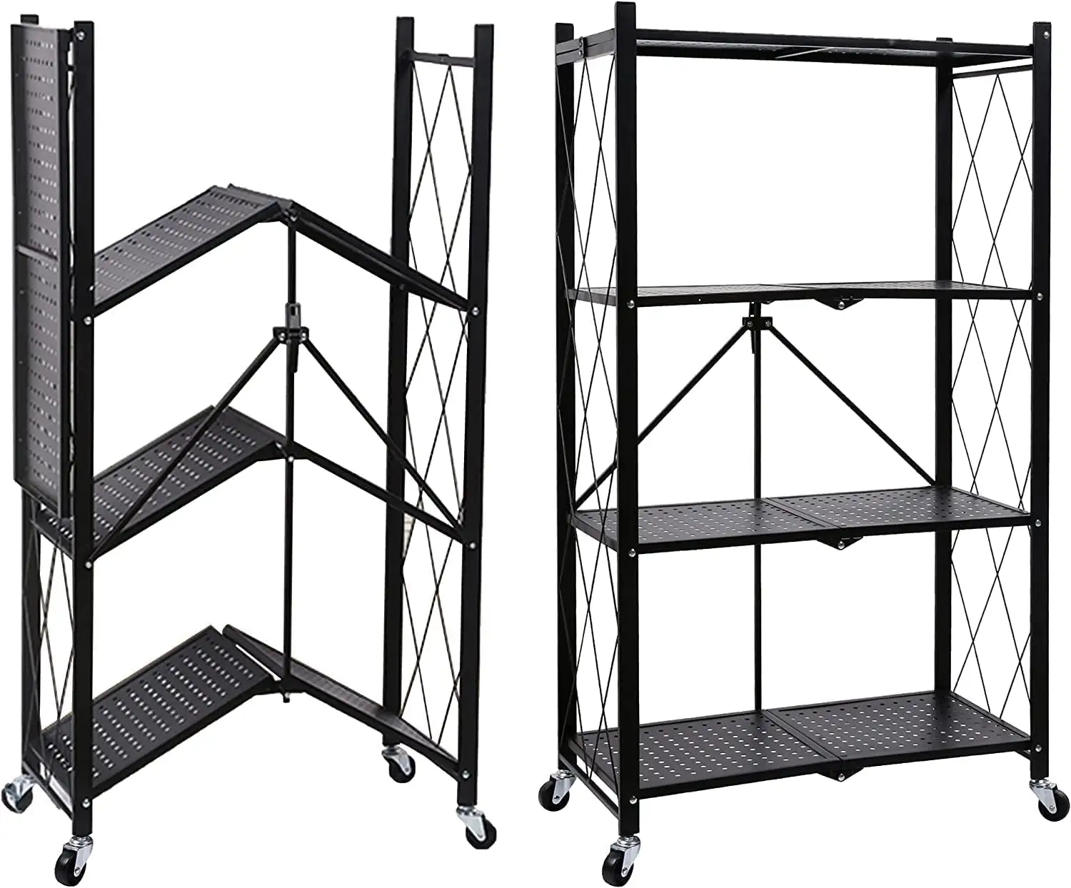 SQWERD 3-Tier Heavy Duty Foldable Metal Rack Shelving Unit with Wheels