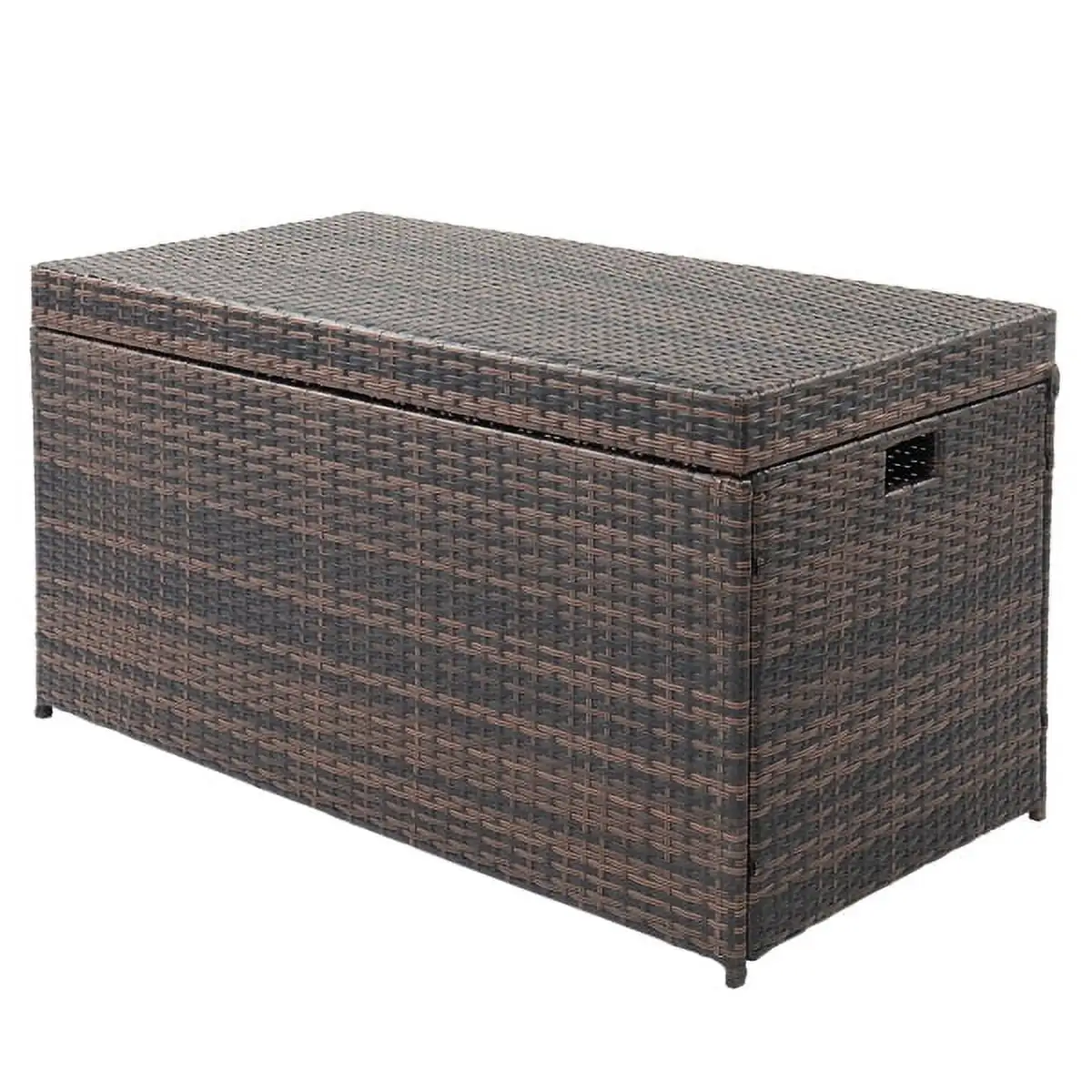 SYTHERS 132 Gallon Outdoor Storage Bench. Patio Mix Brown Wicker Deck Box with Waterproof Liner and Side Handles