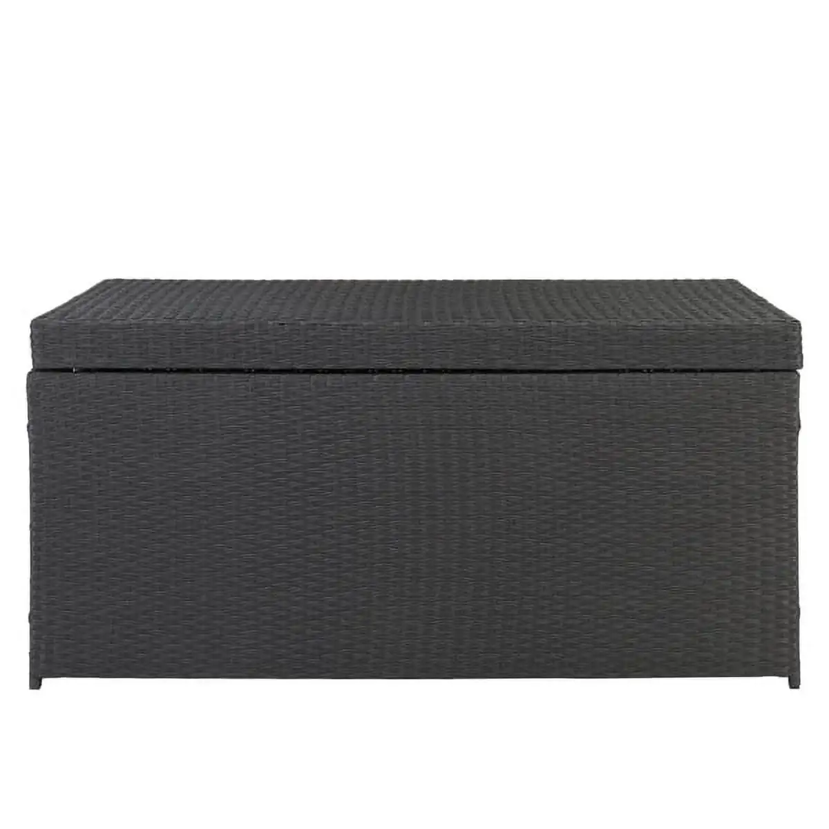 SYTHERS 132 Gallon Patio Mix Black Wicker Deck Box. Wicker Deck Box with Waterproof Liner and Side Handles. Outdoor Storage Bench for Cushions. Garden Tools. Pool Accessories. Black