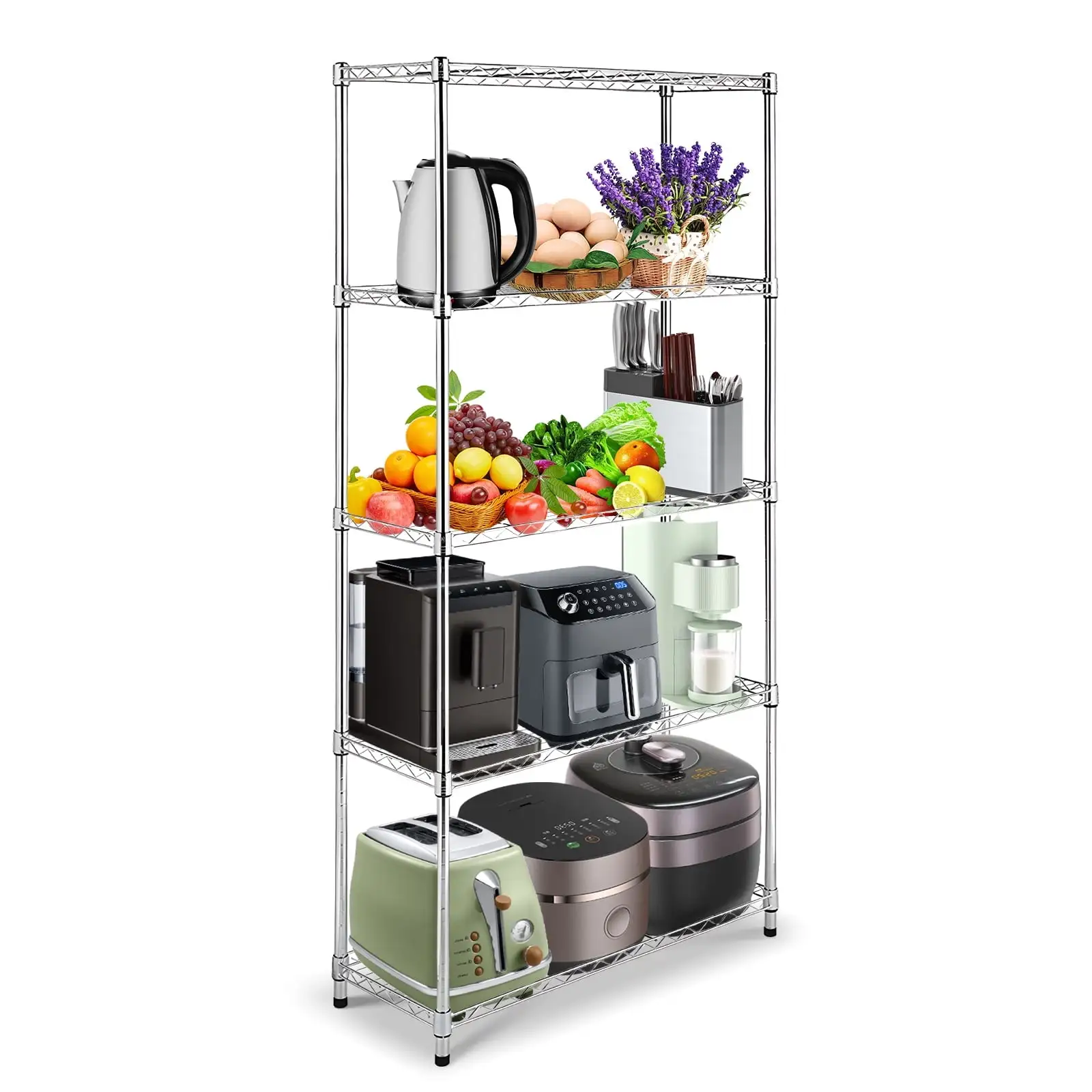 SYTHERS 35 x 14 x 70 5 Tier Metal Large Storage Rack Wire Shelving Height Adjustable Heavy Duty Organizer Shelf for Bathroom Kitchen Living Room. 1250 Ibs Capacity