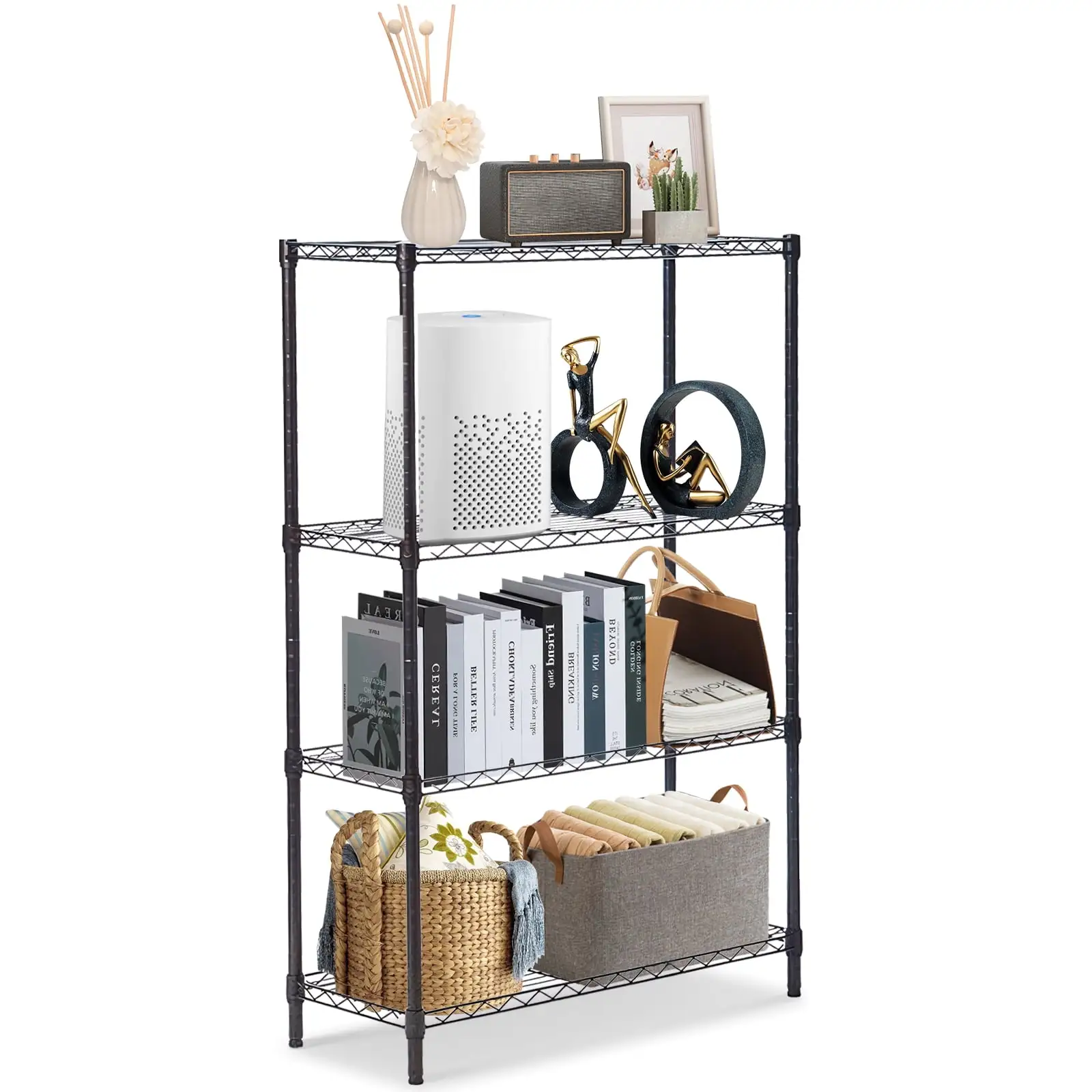 SYTHERS 4-Shelf Metal Storage Rack. 35 x 14 x 55 Wire Shelving Unit. Heavy Duty Kitchen Organizer Shelf. 700 Ibs Capacity