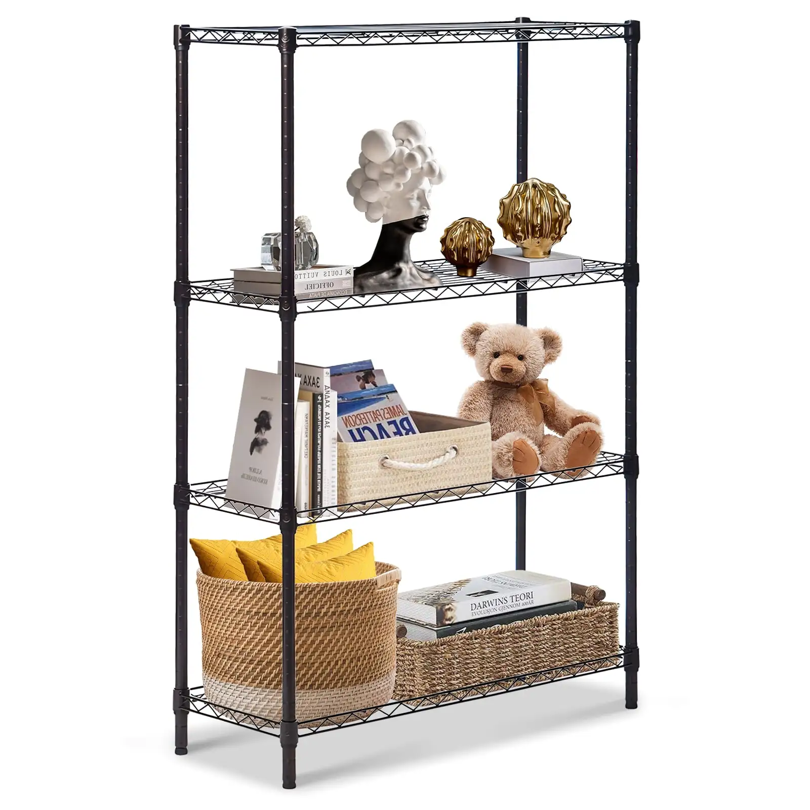 SYTHERS 4 Tier Heavy Duty Wire Shelving Unit. 35 x 14 x 55 Metal Large Storage Rack Organizer Shelf. 700 Ibs Capacity