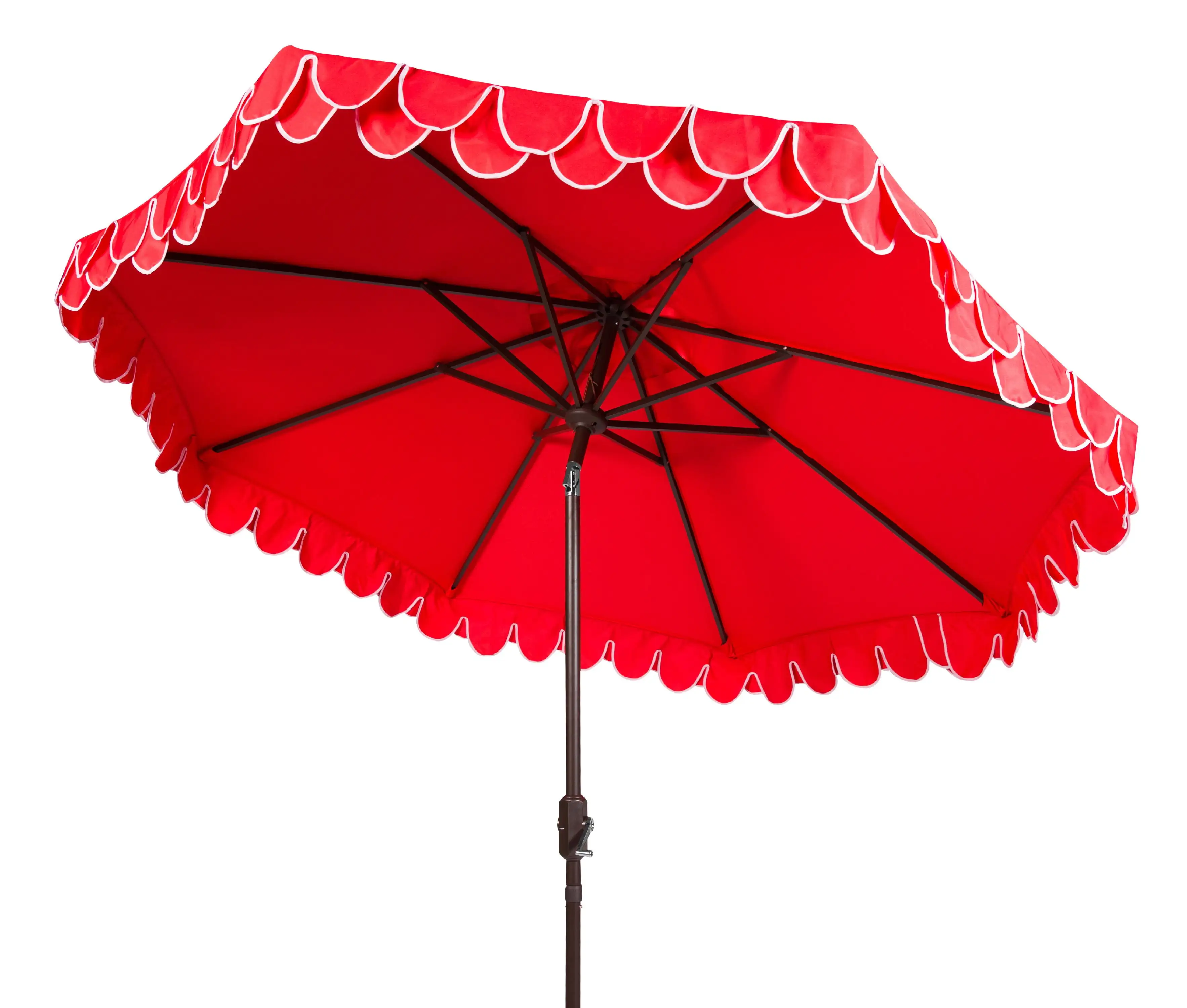 Safavieh Elegant 9' Market Auto Tilt Patio Umbrella. Red/White