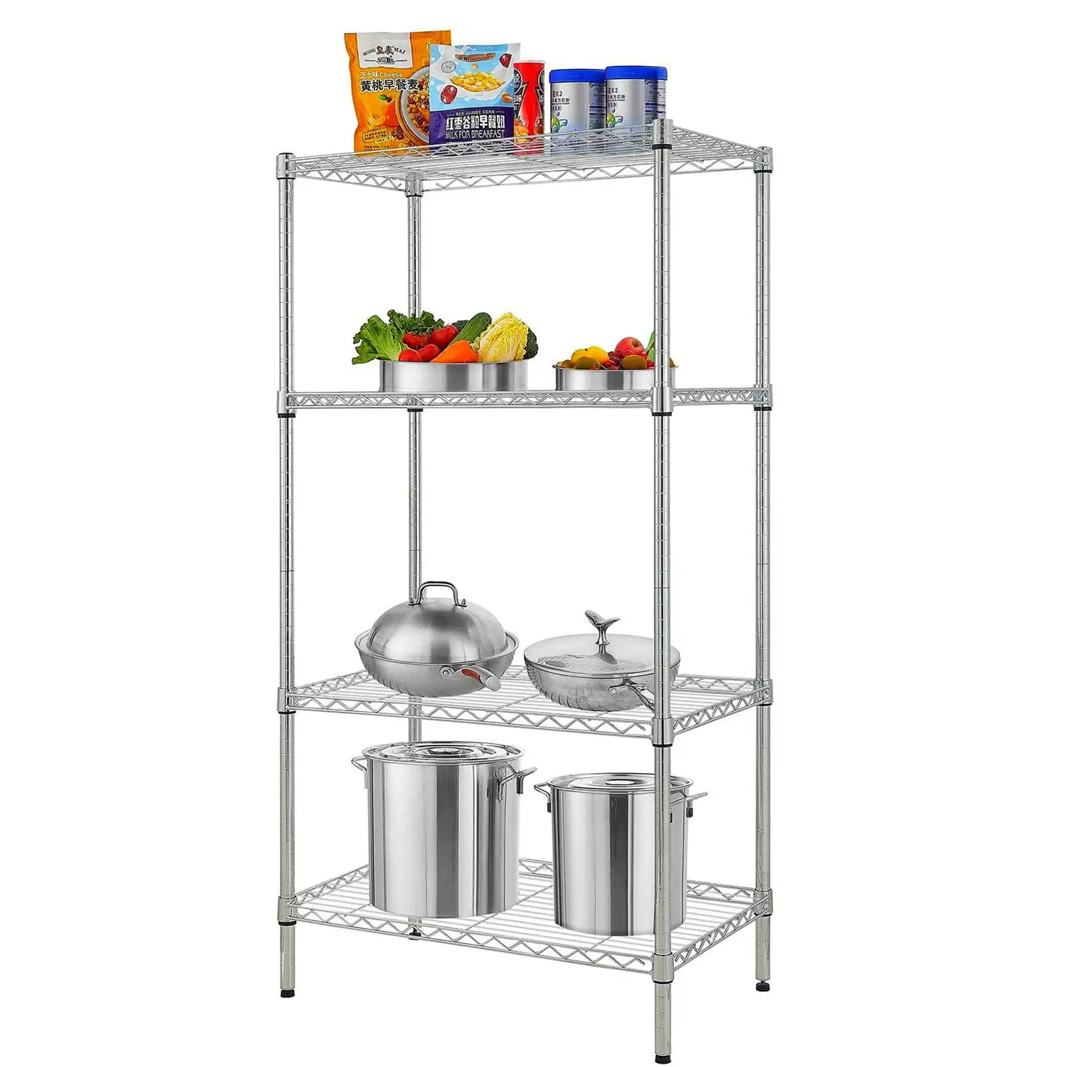 SalonMore Garage Storage Rack. 30''L x 18''W x 59''H Adjustable 4-Tier Metal Wire Shelving Storage Organizer. Chrome Finish