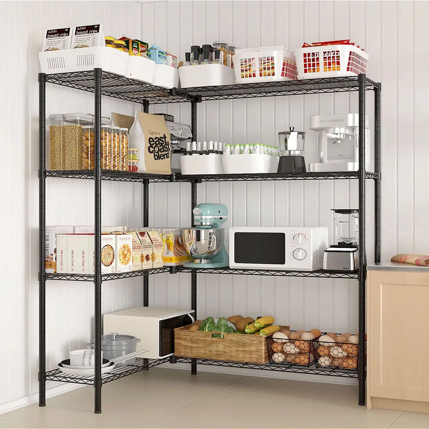 SamyoHome 71W Storage Rack. Hevy Duty Garage Wire Shelving Black. Adjustable Metal Pantry Shelf for Garage Storage Organizer. 1500 lbs Capacity