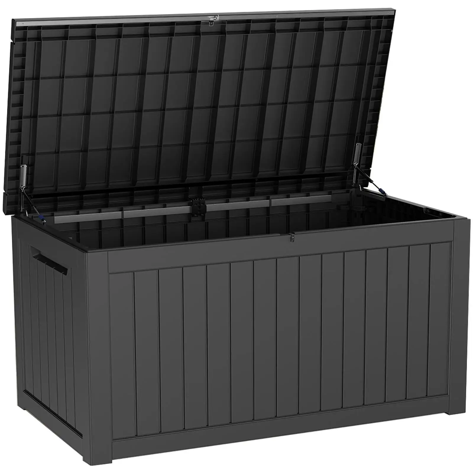 Seizeen Deck Box. 230GAL Outdoor Storage Box Large Storage Cabinet. Patio Resin Storage Bench Waterproof with Steel Beam. Lockable Lid Automatically Open Device. 1000LBS Weight Capacity