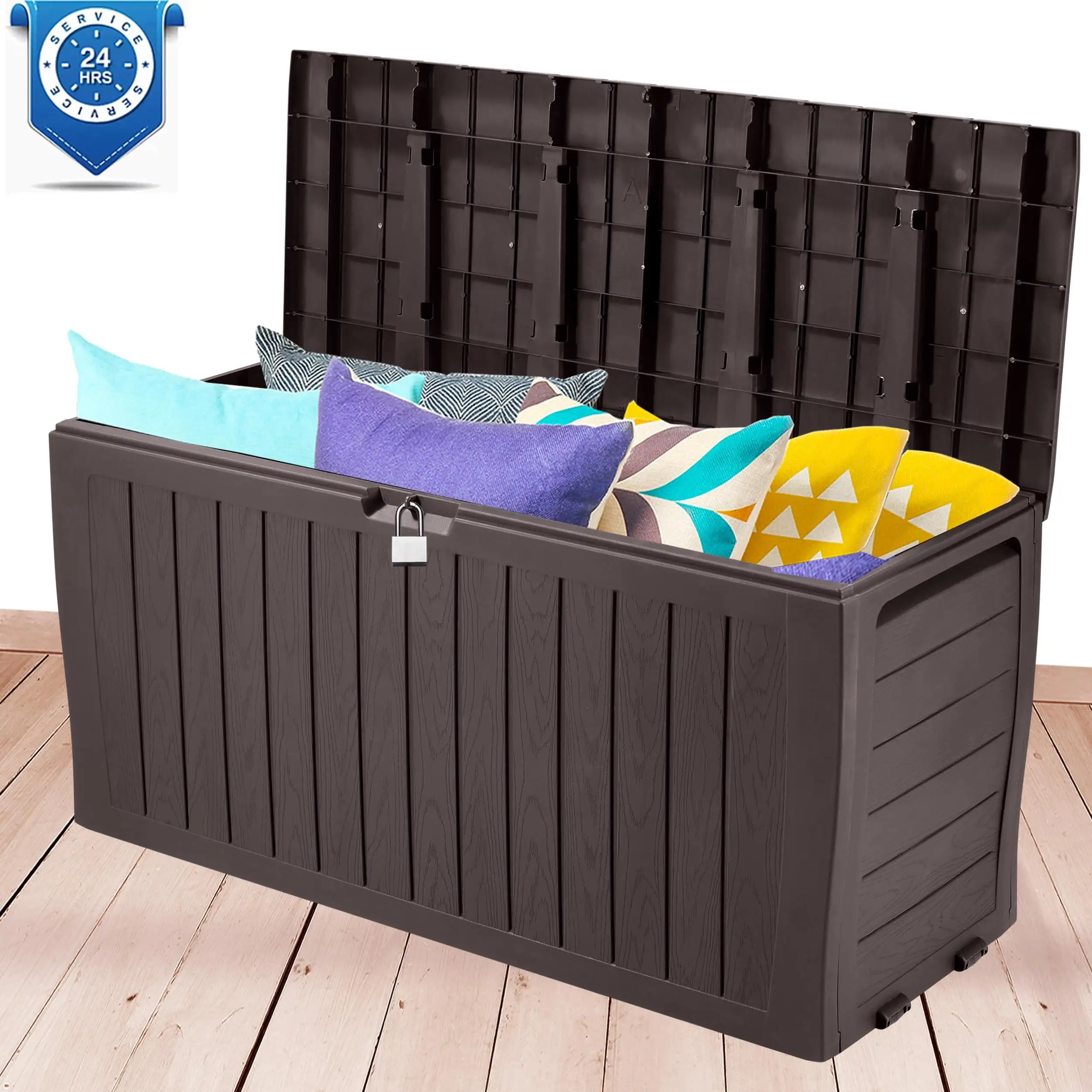 Seizeen Deck Box for Outside. 75GAL Outdoor Storage Box w/Wheels & Padlock. All-weather Patio Storage Bench for Cushions Toys. Waterproof Resin Deck Box as Seat Max 250LBS. Espresso