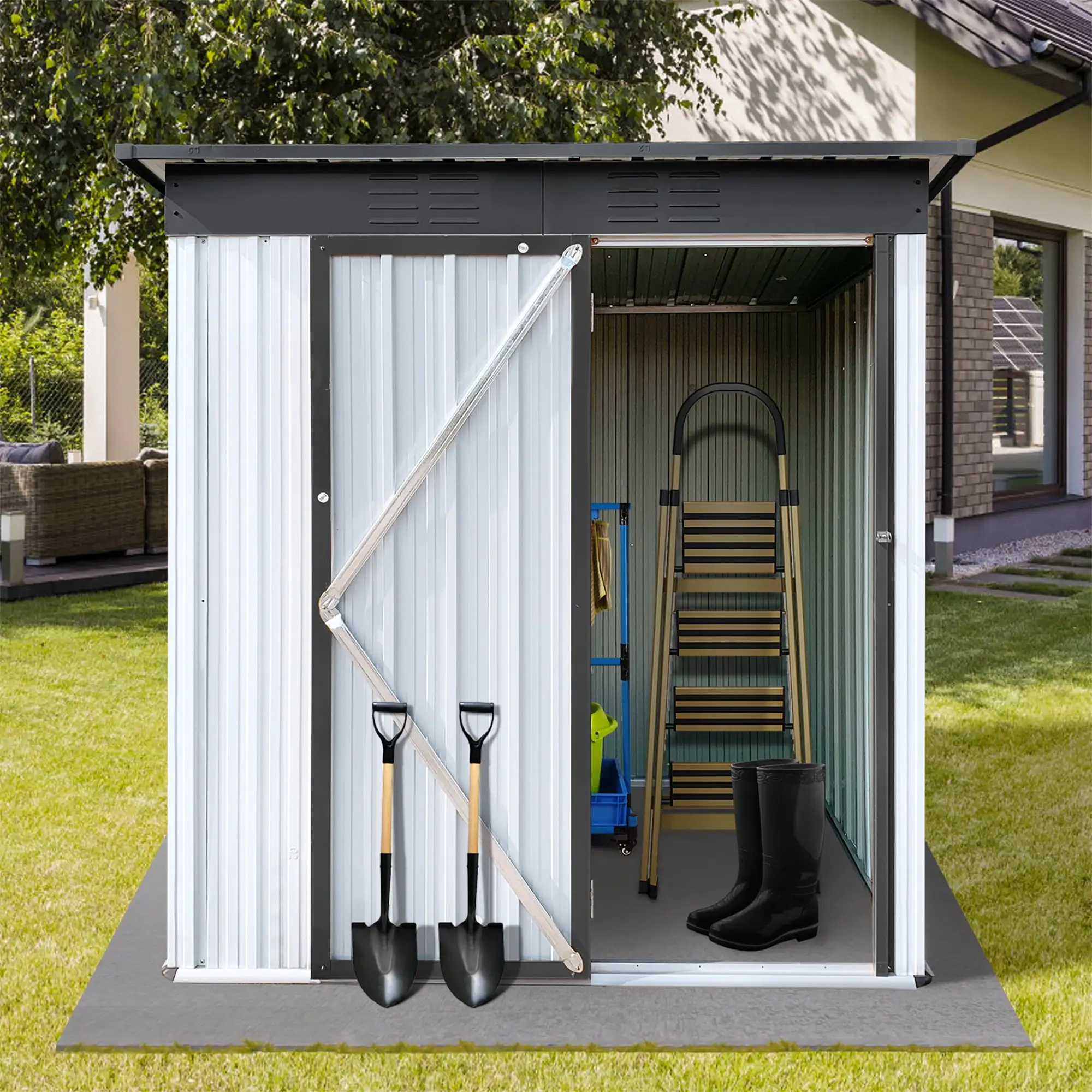 Seizeen Outdoor Storage Sheds. All-Weather Steel Garden Metal Shed. Galvanized Storage Sheds with Lockable Door. 5 x 3Ft Outdoor Storage for Backyard Garden Patio. Gray