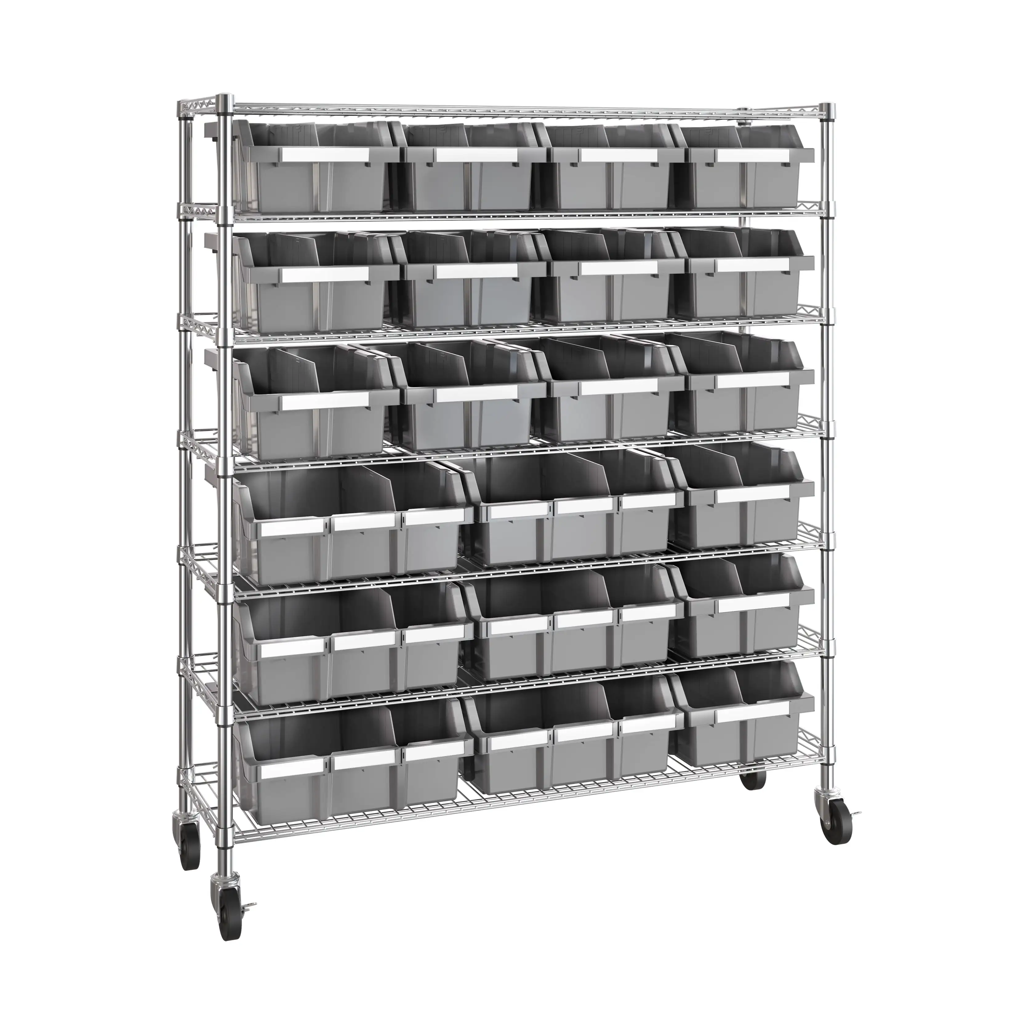 Seville Classics Extra-Wide 7-Tier NSF 21-Bin Rack. 48 W x 14 D x 56 H. Gray