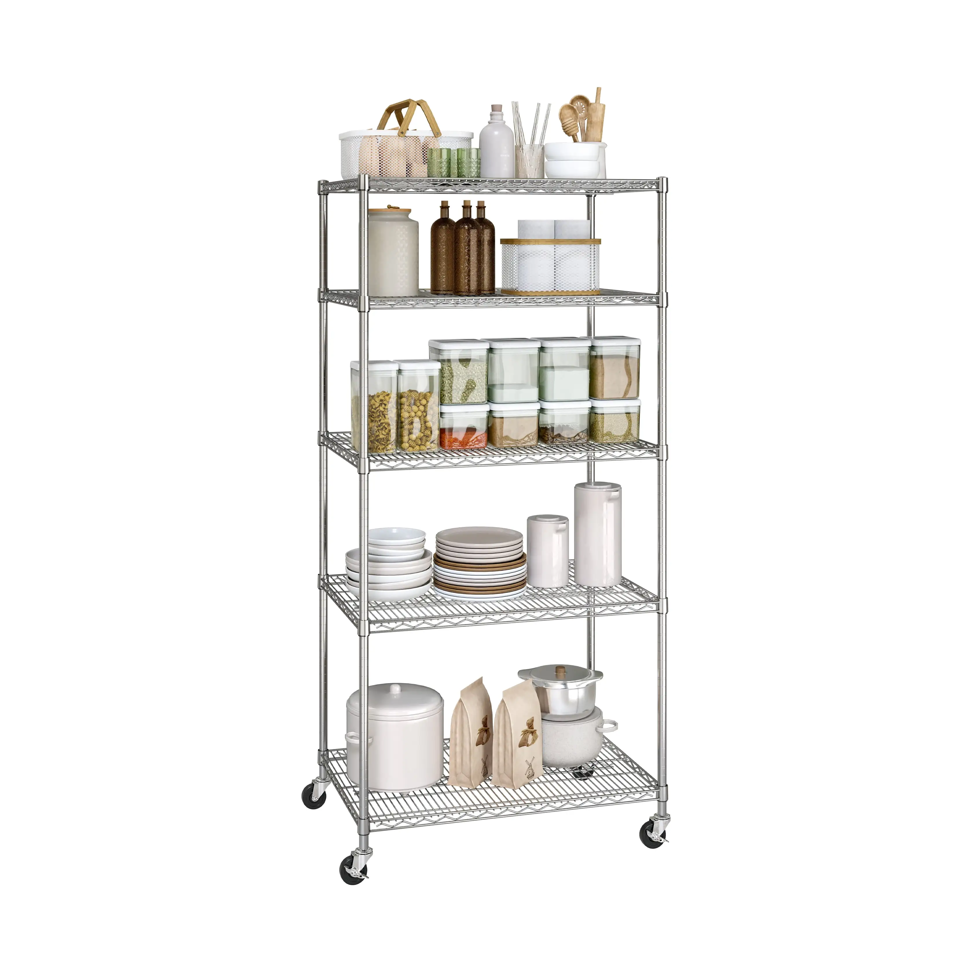 Seville Classics UltraDurable Commercial-Grade 5-Tier NSF-Certified Steel Wire Shelving with Wheels. 36 x 24. Silver