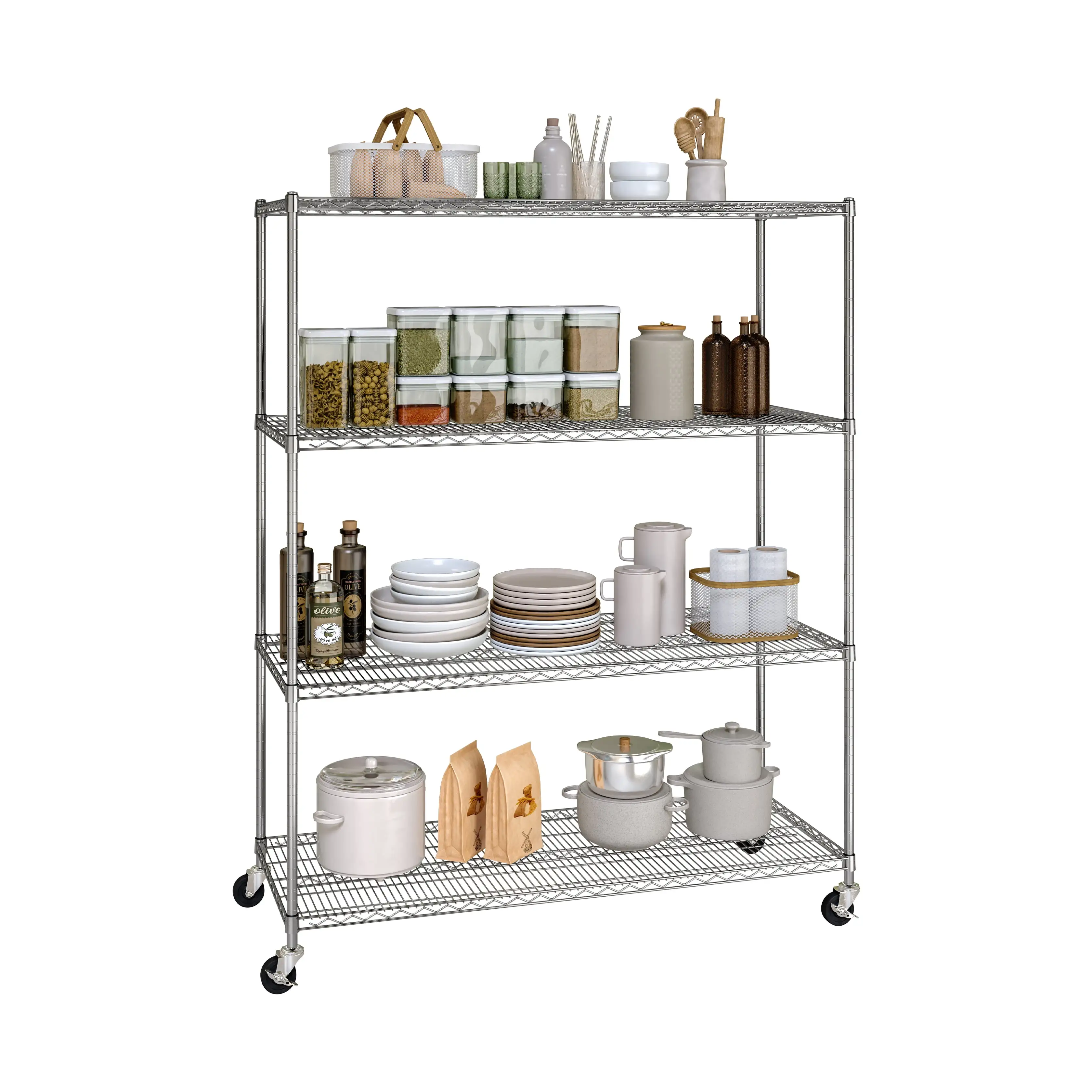 Seville Classics UltraDurable Commercial-Grade 5-Tier NSF-Certified Steel Wire Shelving with Wheels 60 x 24. Silver