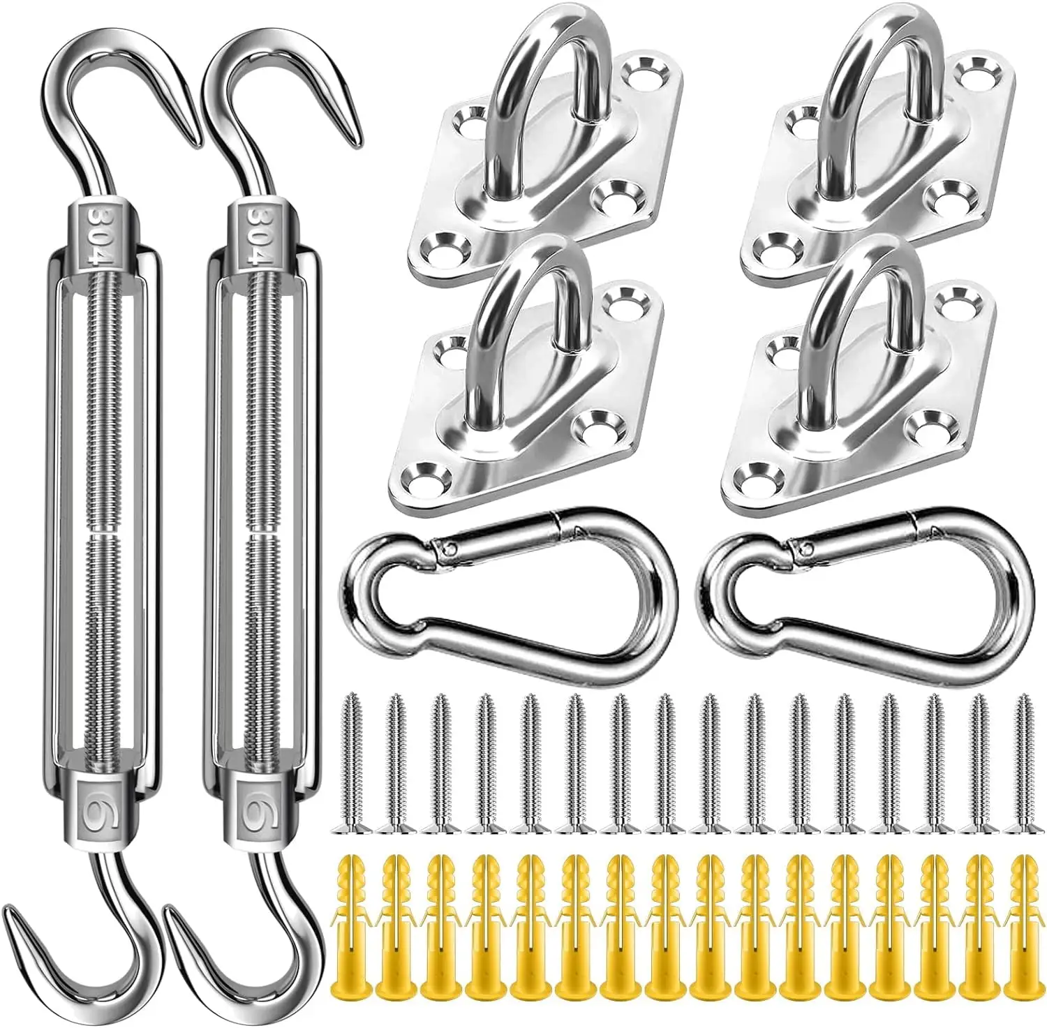 Shade Sail Hardware. 6 Inch 304 Marine Grade Stainless Steel Sun Shade Hardware Kit for Triangle/Rectangle/Square Sun Shade Sails Installation (40 PCS)