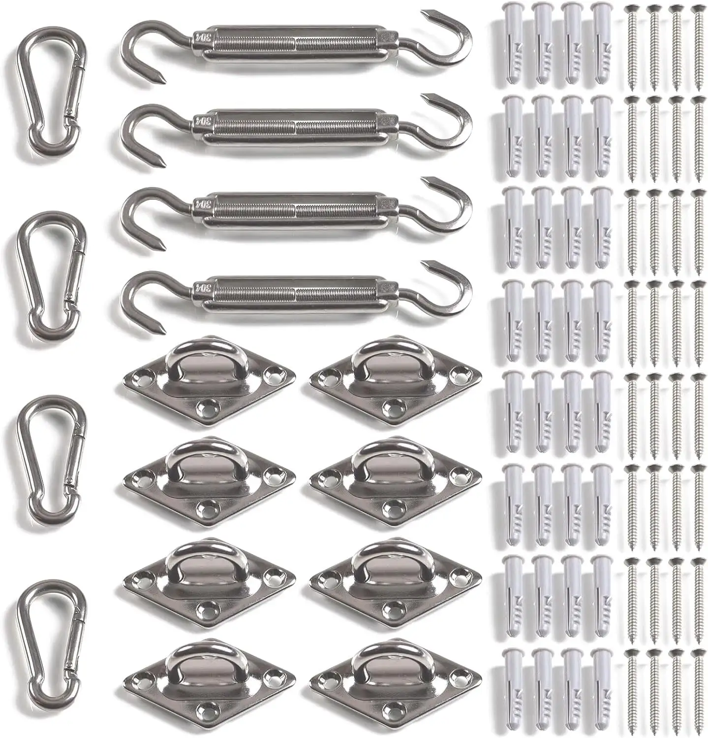 Shade Sail Hardware Kit 4.7 to 6.7 Inch. 304 Grade Stainless Sun Shade Hardware Kit for Outdoor Rectangular Triangle Sun Shade Sail Installation. 80 Pcs