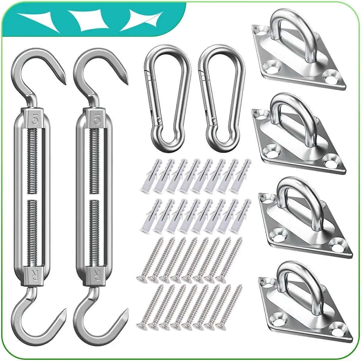 Shade Sail Hardware Kit 6' for Rectangular Square Triangular Sun Shade Sail Installation in Lawn and Garden. Anti-Rust Sail Shade Hardware Kit of Heavy Duty (40Pcs) (6 Inch Shade Sail Hardware)