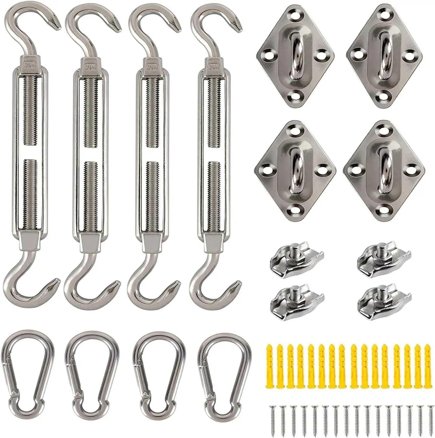 Shade Sail Hardware Kit. 6 inch 304 Stainless Steel Sail Installation. Sun Shade Hardware Kit for Triangle Rectangle Garden Outdoor.48Pcs